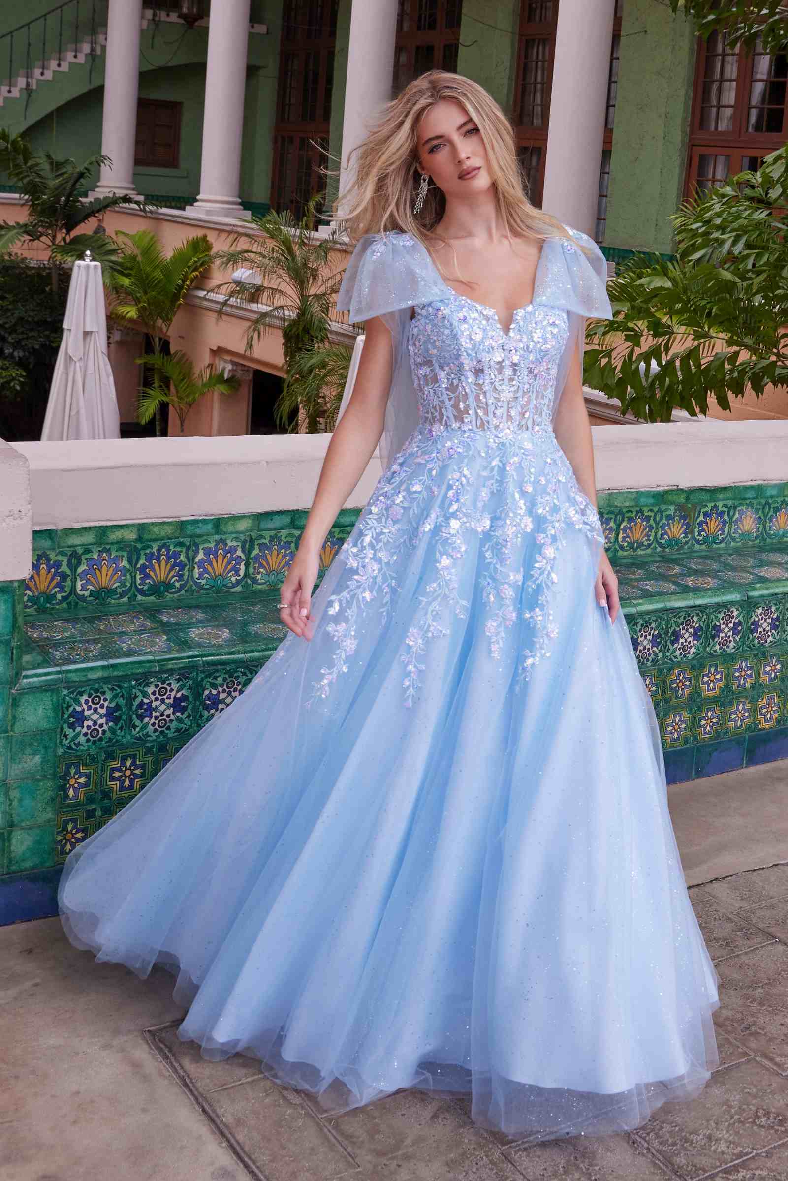 Nox Anabel H1680 Draped Tie-Up Straps Applique Tulle Dress by DiscountDressShop