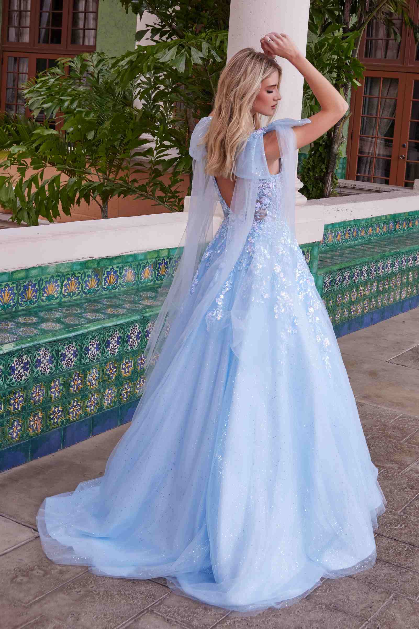 Nox Anabel H1680 Draped Tie-Up Straps Applique Tulle Dress by DiscountDressShop