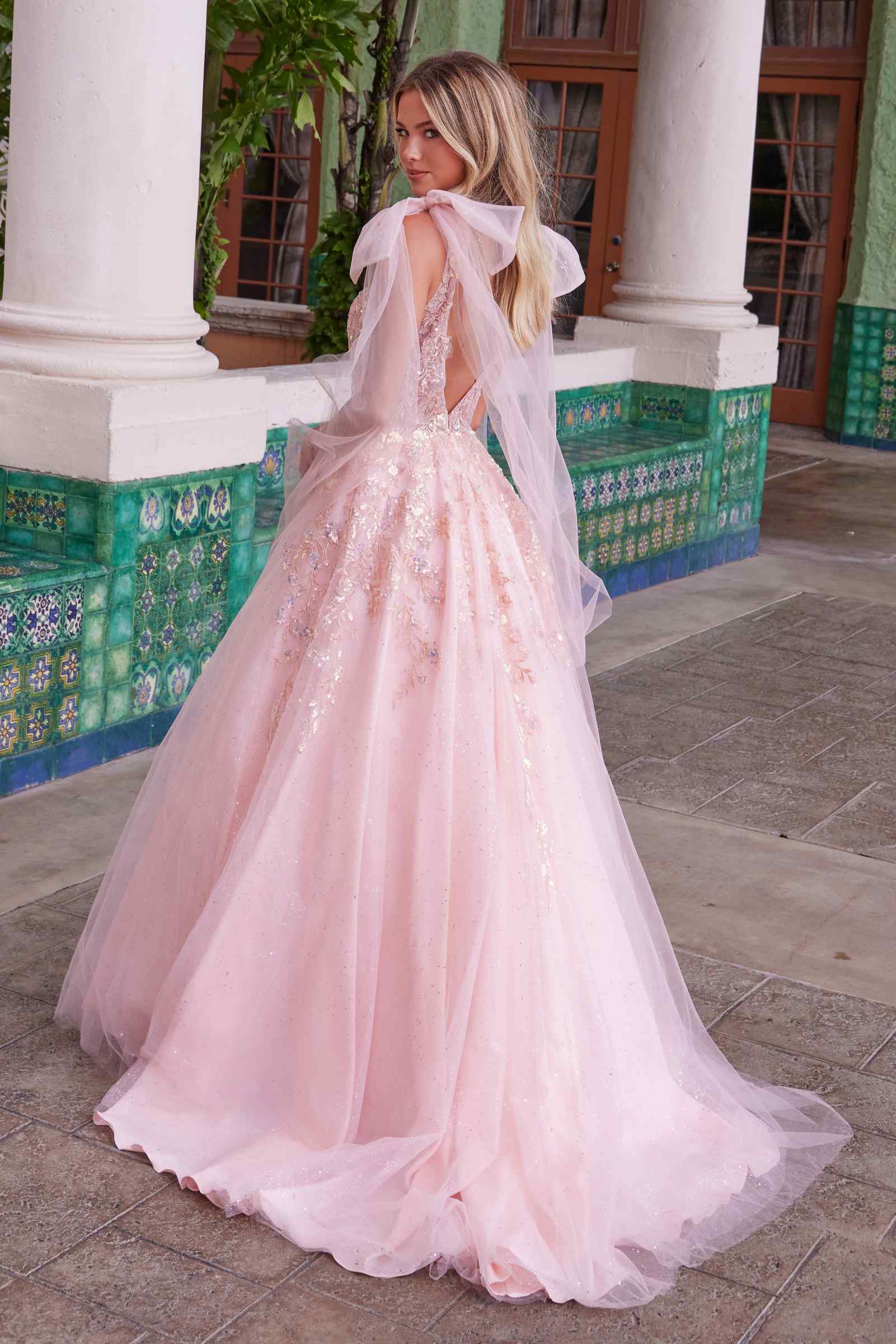 Nox Anabel H1680 Draped Tie-Up Straps Applique Tulle Dress by DiscountDressShop