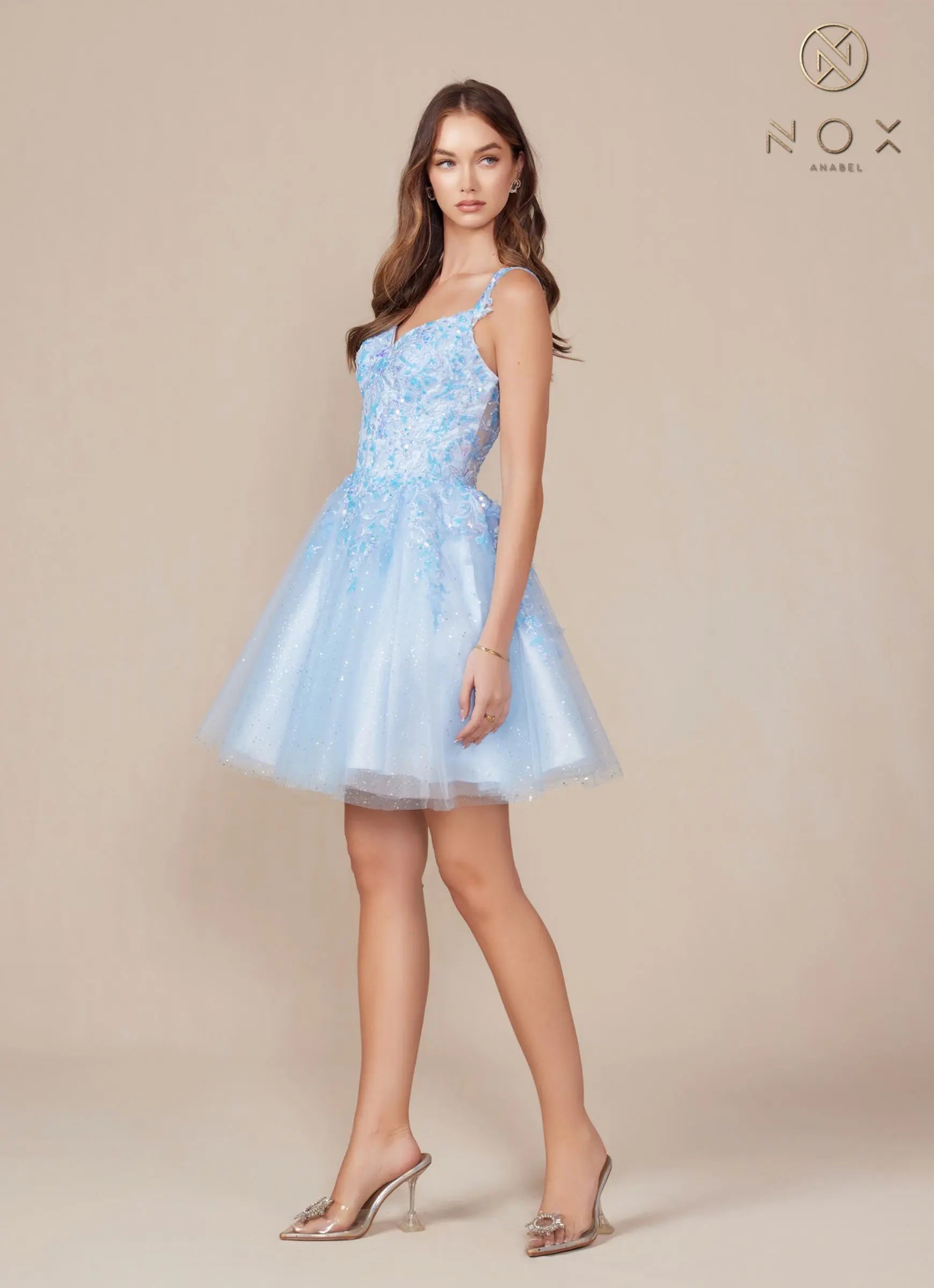 Nox Anabel H846 Short Glitter Sequin Applique A-Line Dress by DiscountDressShop