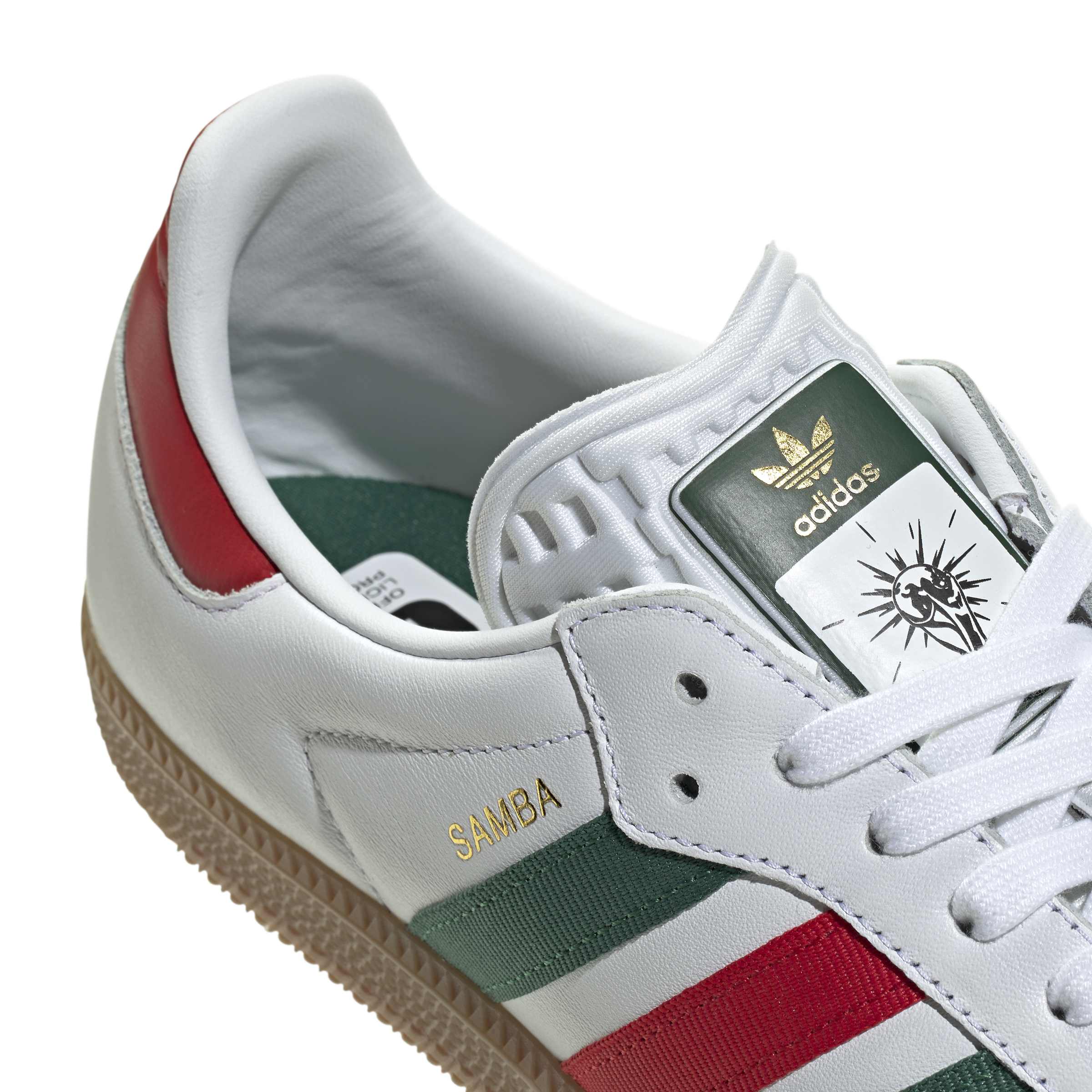 Adidas Mens Samba OG - White/Scarlet/Dark Green by Denim Exchange