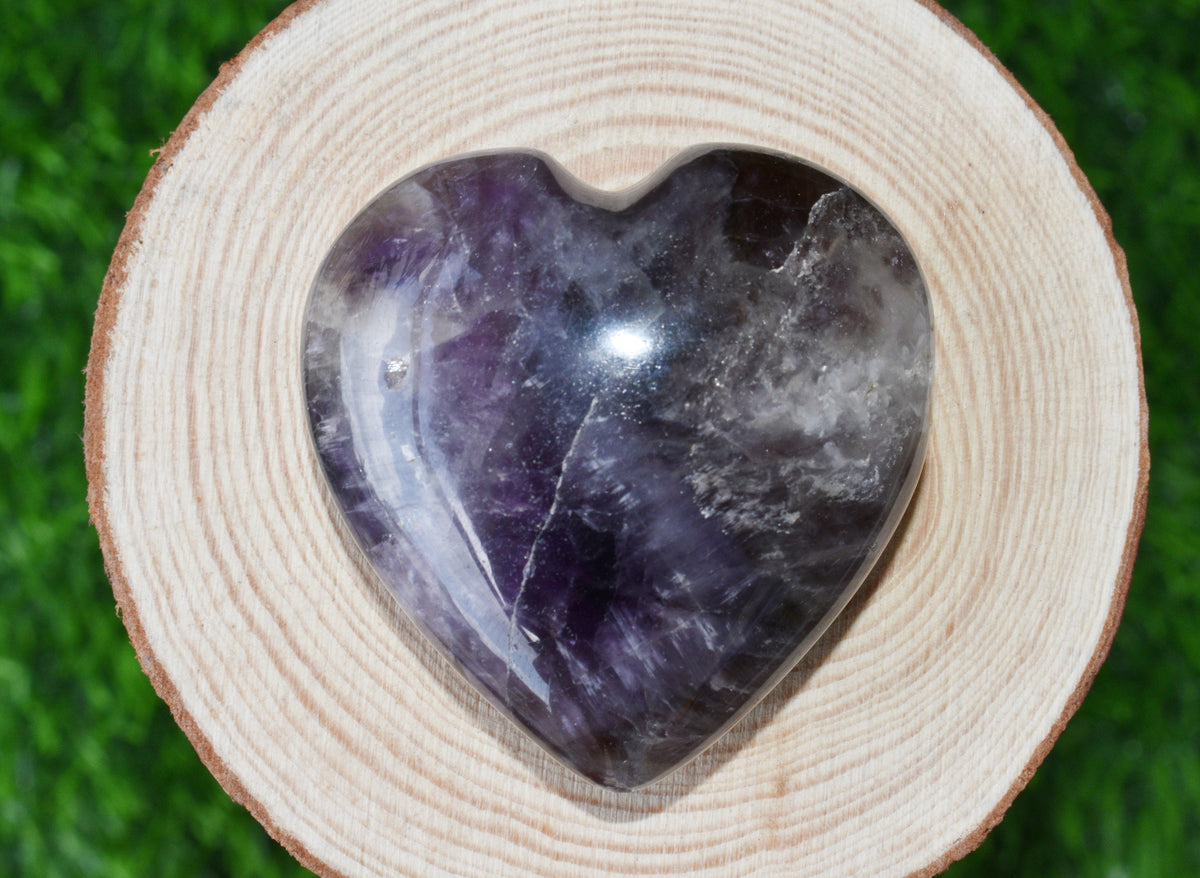 Polished Amethyst Heart Crystal, 2 Inch Pocket Heart Large Puffy Crystal Heart DestGlow