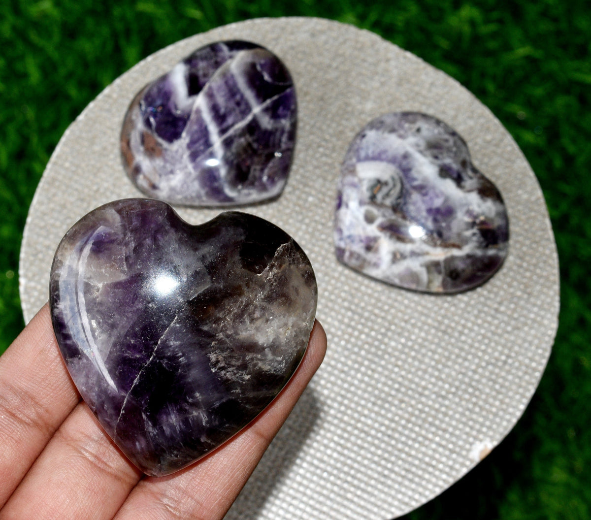 Polished Amethyst Heart Crystal, 2 Inch Pocket Heart Large Puffy Crystal Heart DestGlow