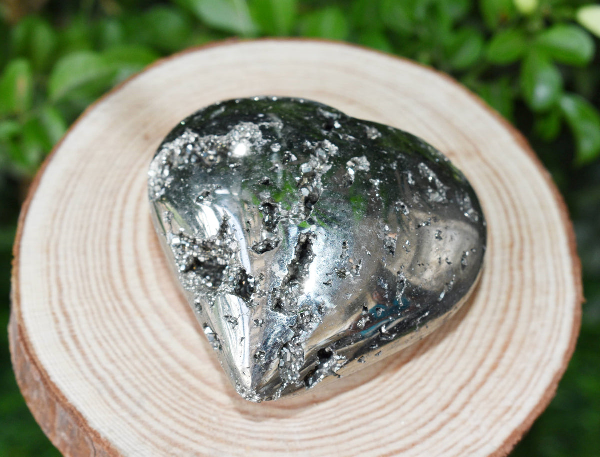 Polished Pyrite Druzy Heart Crystal, Puffy Mini 2 Inch Pocket Crystal Heart DestGlow