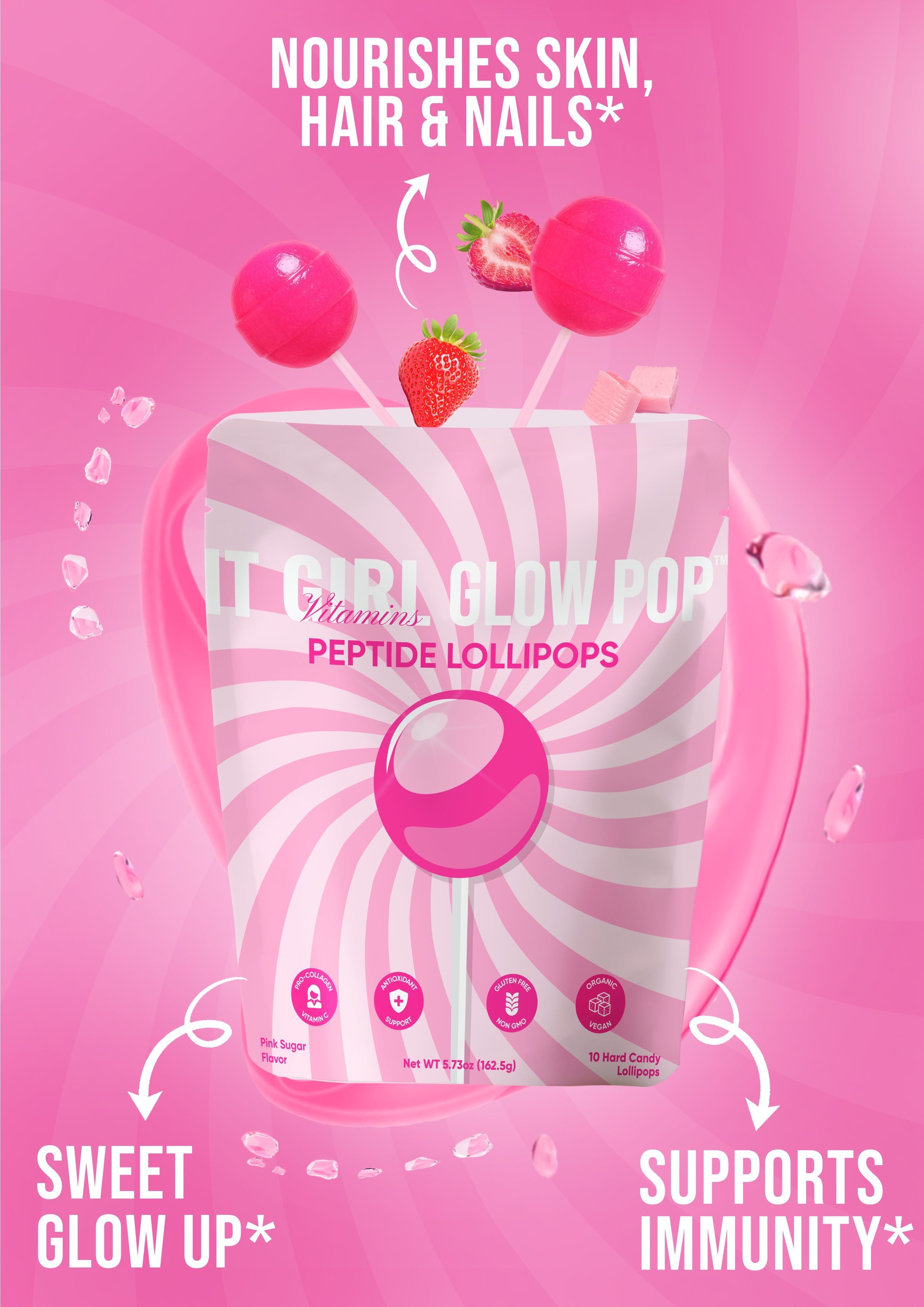 It Girl Beauty Lollipops - Collagen Peptides & Vitamin C Healthy Candy for Skin, Hair, Nails DestGlow