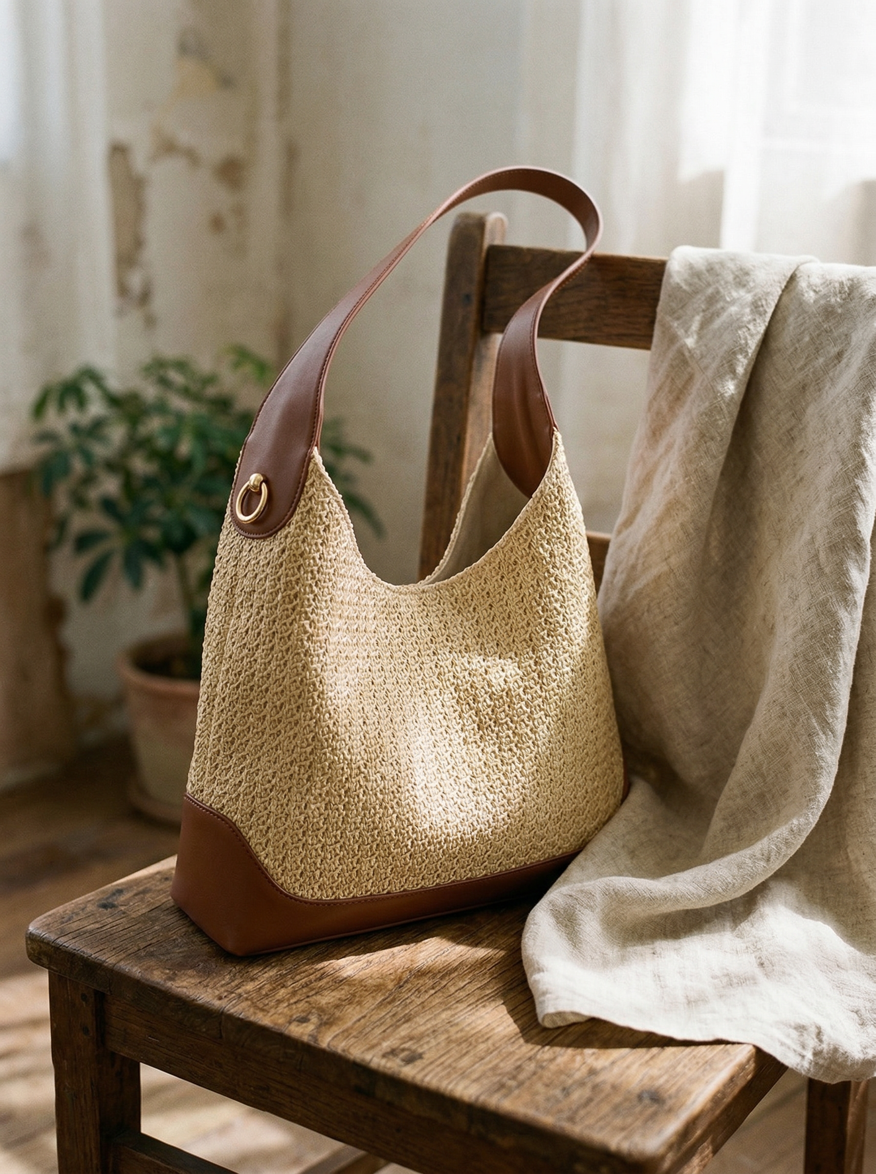 Artisanal Handwoven Colorblock Bucket Bag for Effortless Coastal Style DestGlow
