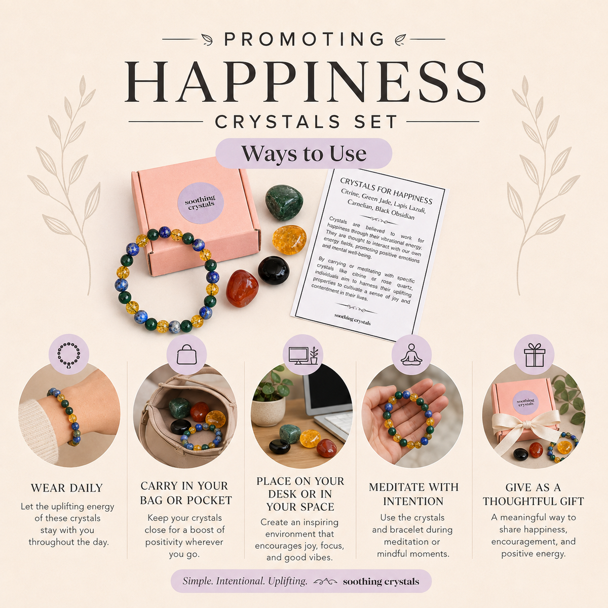 Promoting HAPPINESS Crystal Kit, Gemstone Tumble Kit, Happiness Crystal Gift Set