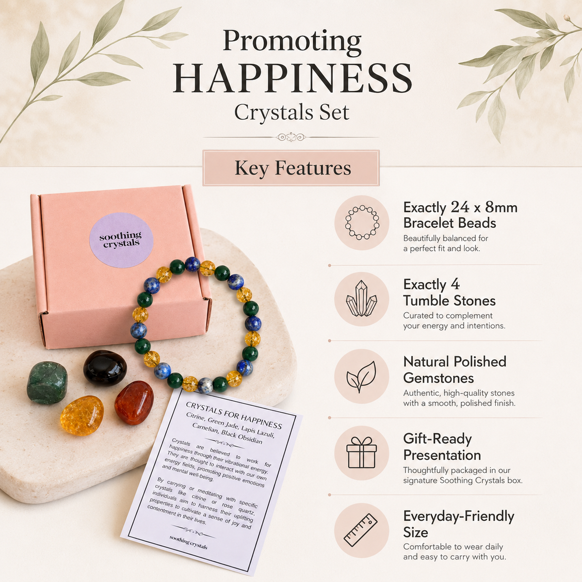 Promoting HAPPINESS Crystal Kit, Gemstone Tumble Kit, Happiness Crystal Gift Set