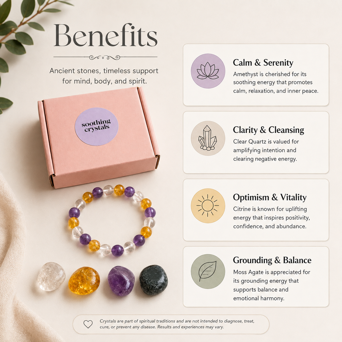 Promotes HEALTH Crystal Kit, Gemstone Tumble Kit, Health Crystal Gift Set