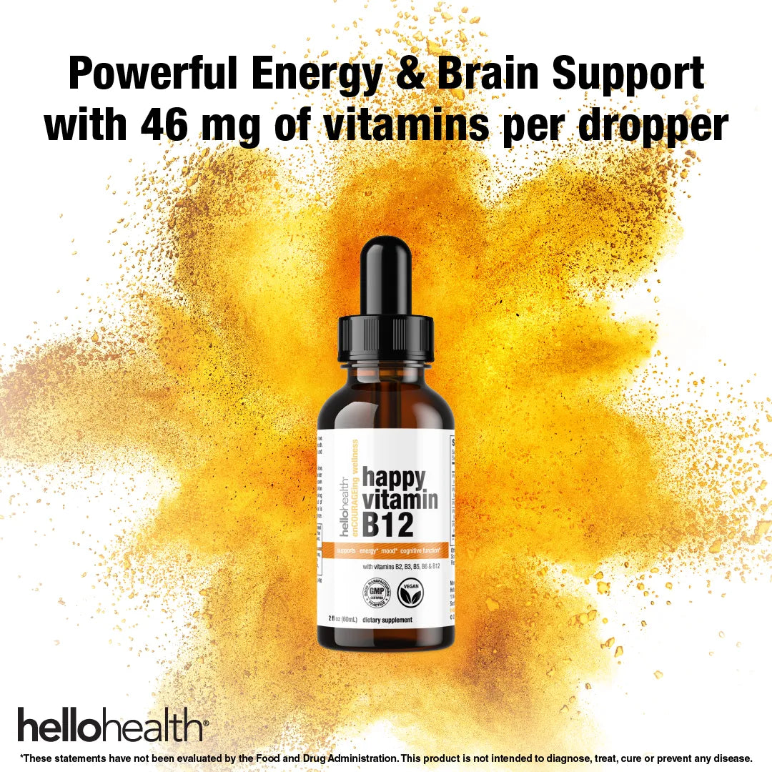 Happy Energy Vitamin B12 Plus – B12 Complex with B2, B3, B5 & B6 for Energy, Focus & Mood Support by hellohealth