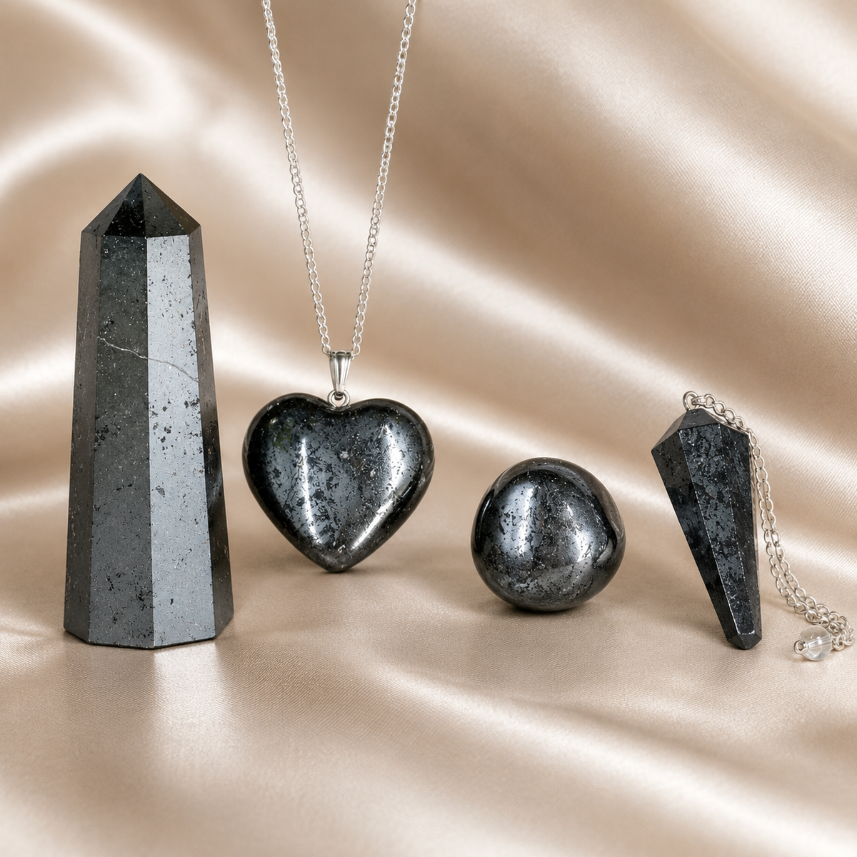 Hematite Crystal Gift Set For Emotional Support and Protection, Real Polished Gemstones. DestGlow