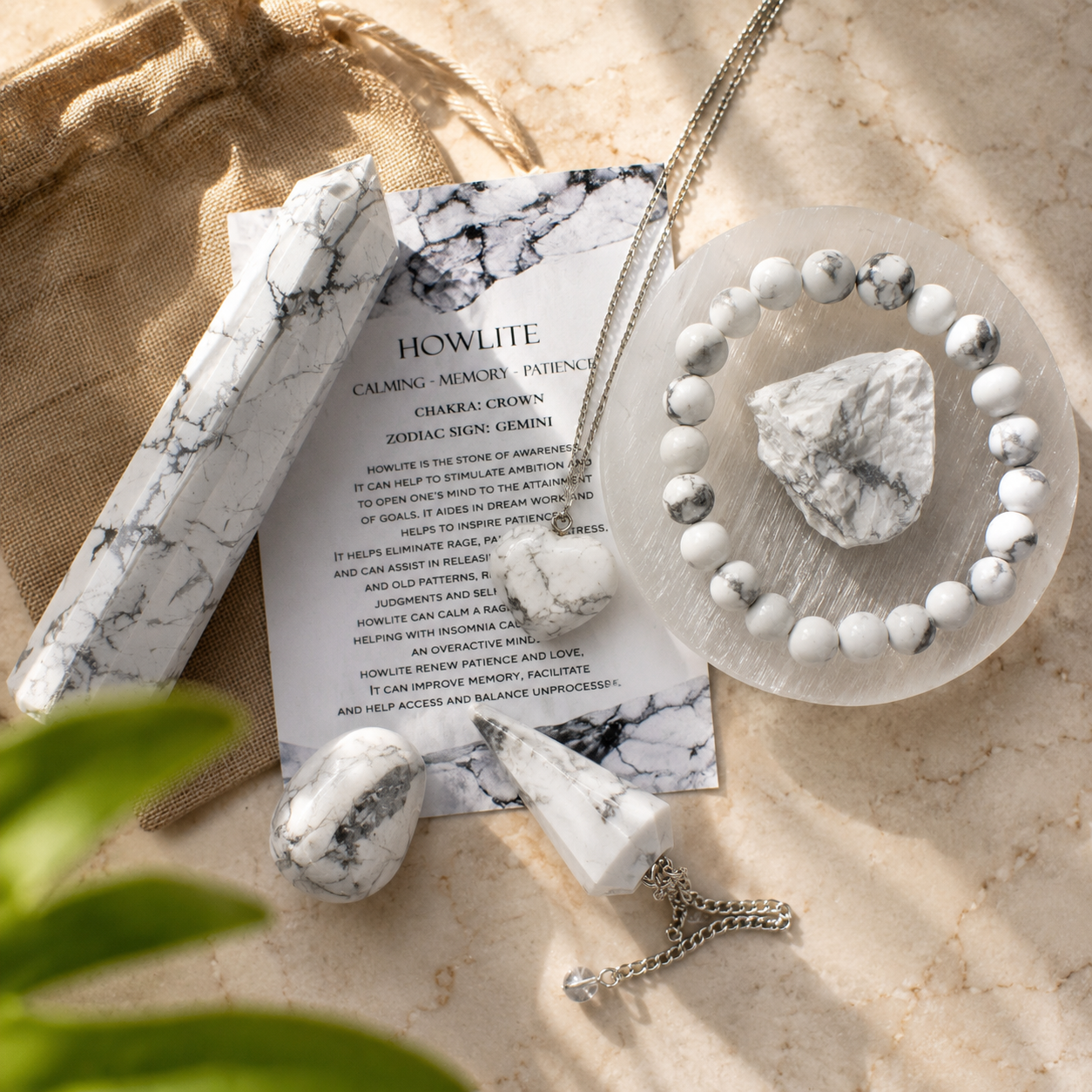 Howlite Crystal Gift Set For Emotional Support and Protection, Real Polished Gemstones. DestGlow