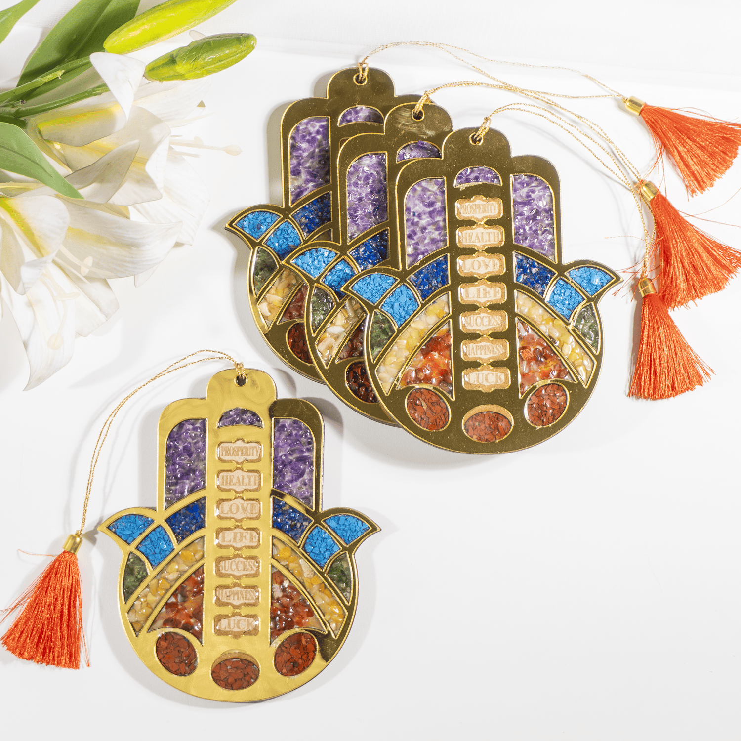 Hamsa Hand Wall & Car Hanger with Seven Chakra Stones DestGlow