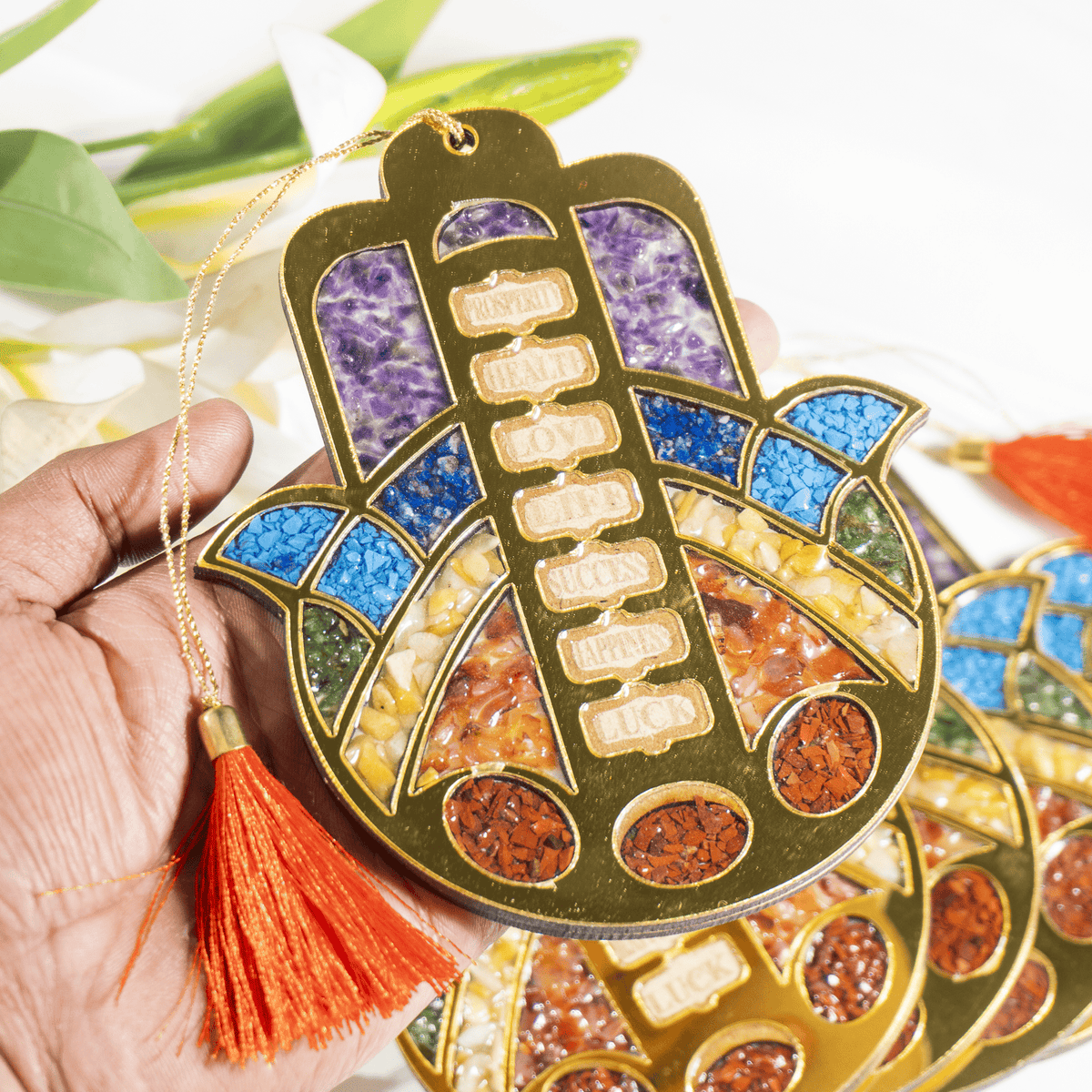 Hamsa Hand Wall & Car Hanger with Seven Chakra Stones DestGlow