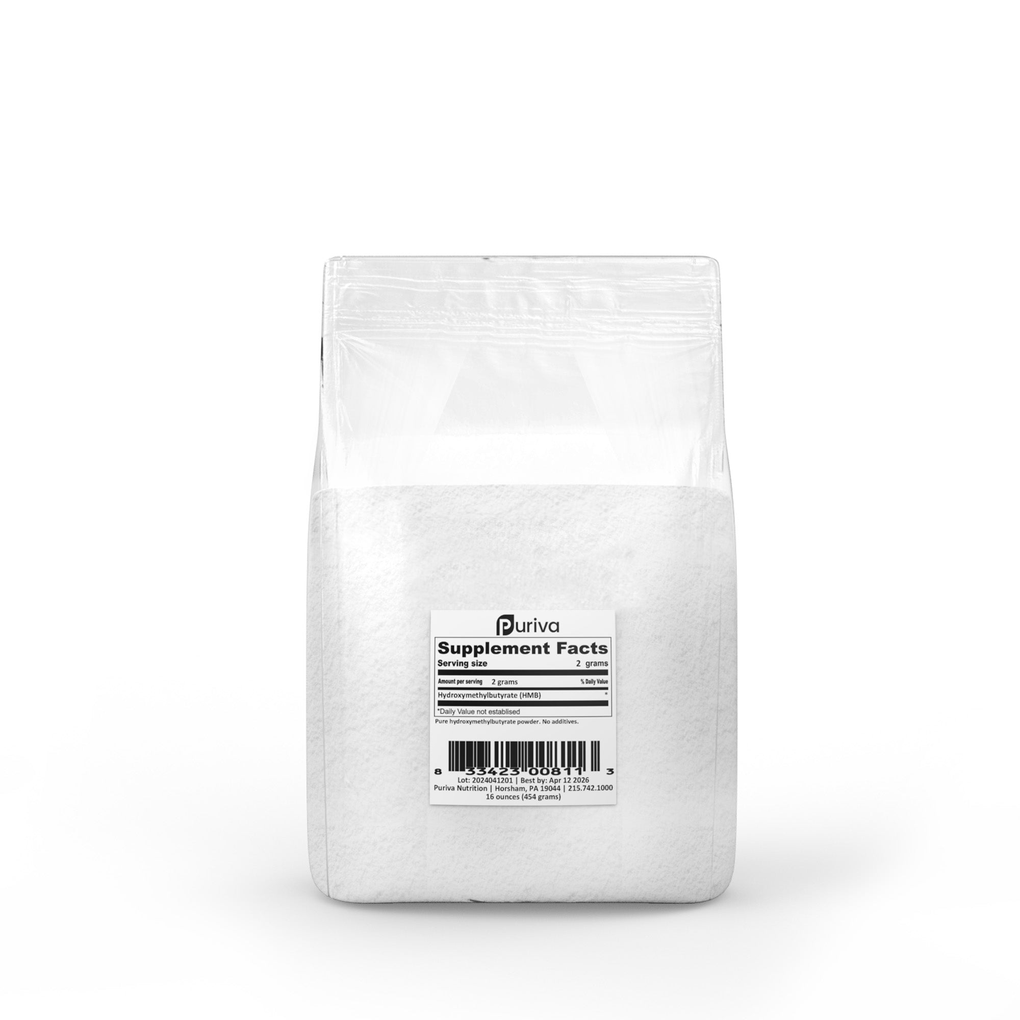 Hydroxymethylbutyrate (HMB) powder, 1 pound, Puriva Nutrition by Puriva Nutrition
