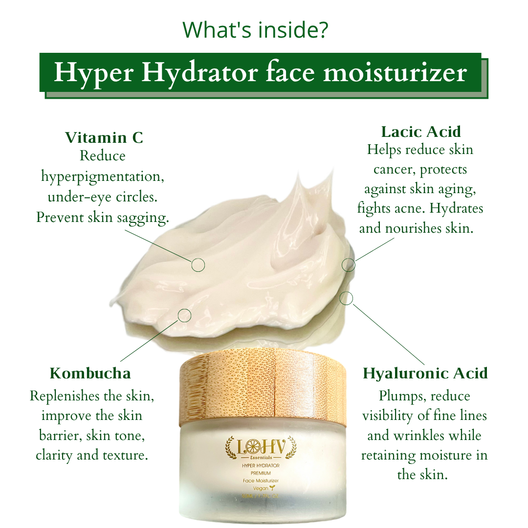 PREMIUM 100% VEGAN HYPER HYDRATOR Face Moisturizer With SPF 30 + Hyaluronic Acid + Lactic acid + Vitamin C + Kombucha