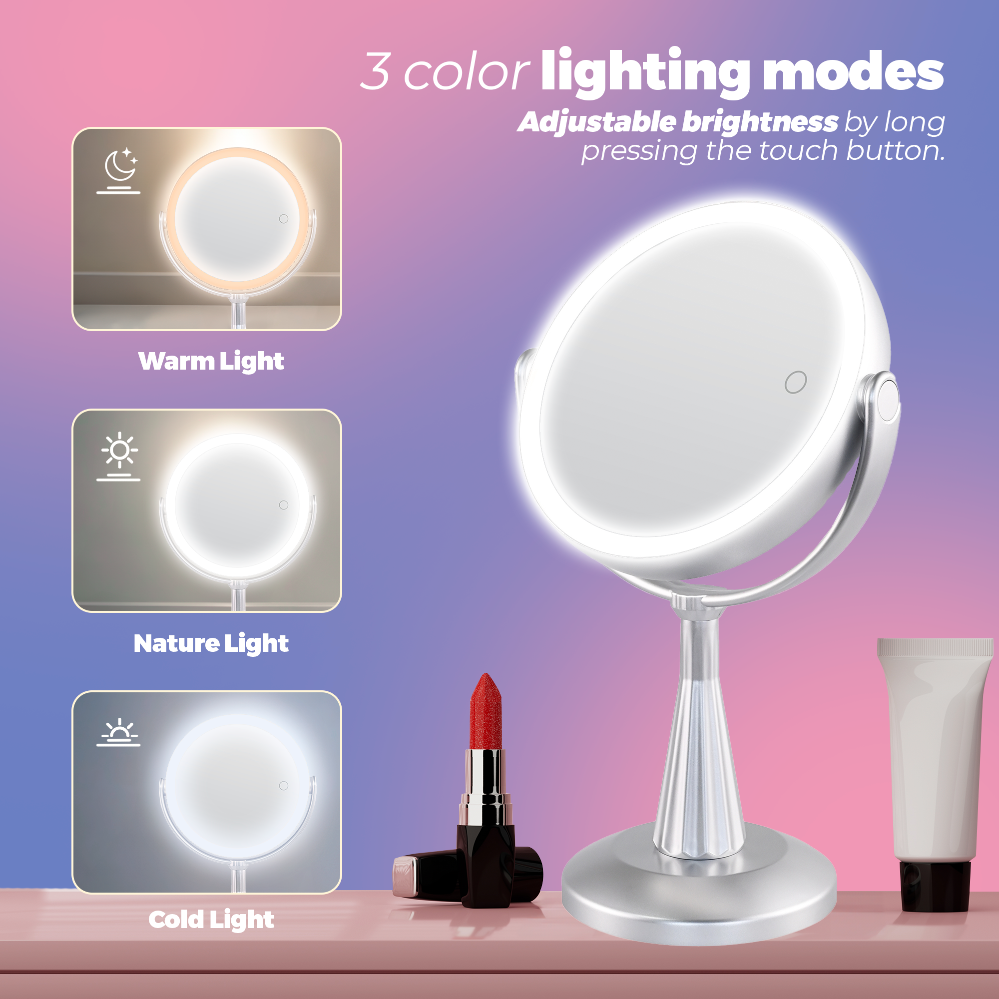 Lily InBella LED Vanity Mirror – Adjustable Light & 360° Rotating DestGlow