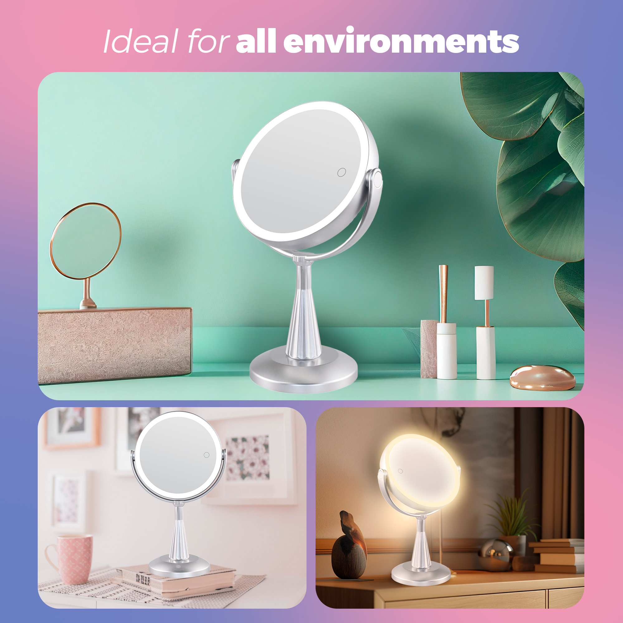 Lily InBella LED Vanity Mirror – Adjustable Light & 360° Rotating DestGlow