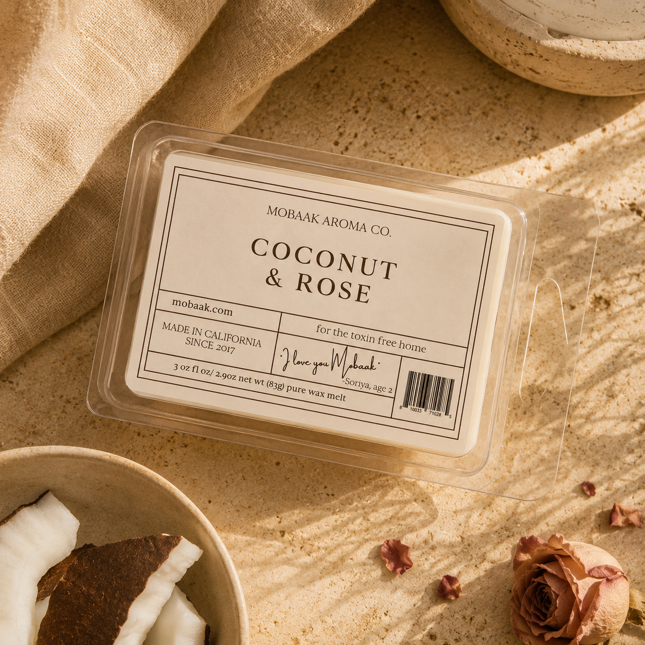 Coconut + Rose Wickless Tart by Mobaak Aromatherapy Shoppe