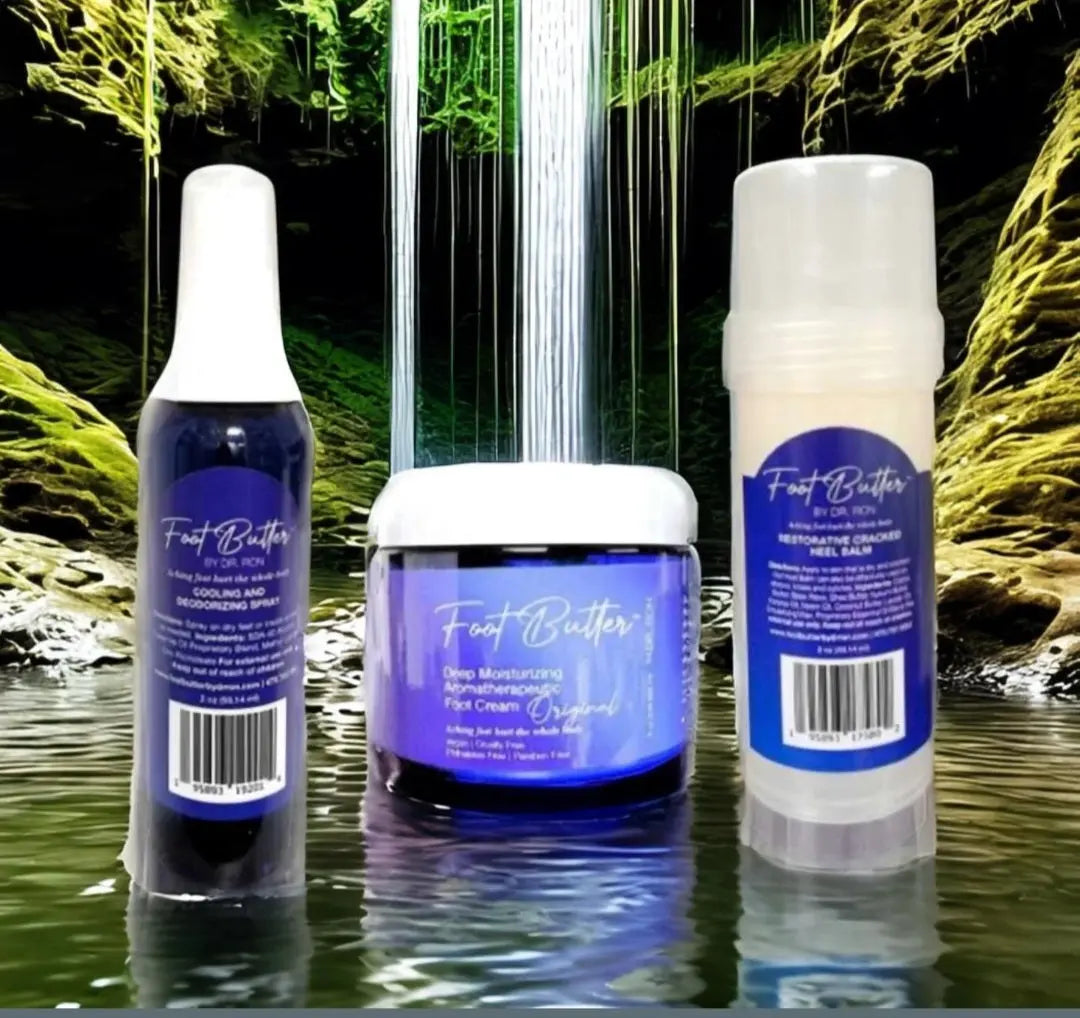 Foot Care Bundle – Lavender Jasmine Foot Butter, Cracked Heel Balm, Cooling Spray & Pumice Scrubber by Foot Butter by Dr Ron