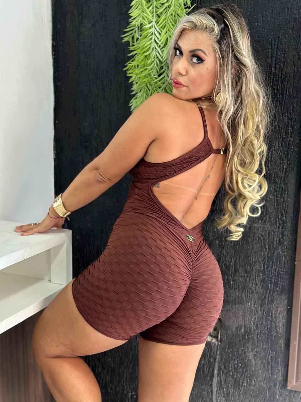 SCRUNCH BOOTY BROWN WAVE DROP SHORT JUMPSUIT