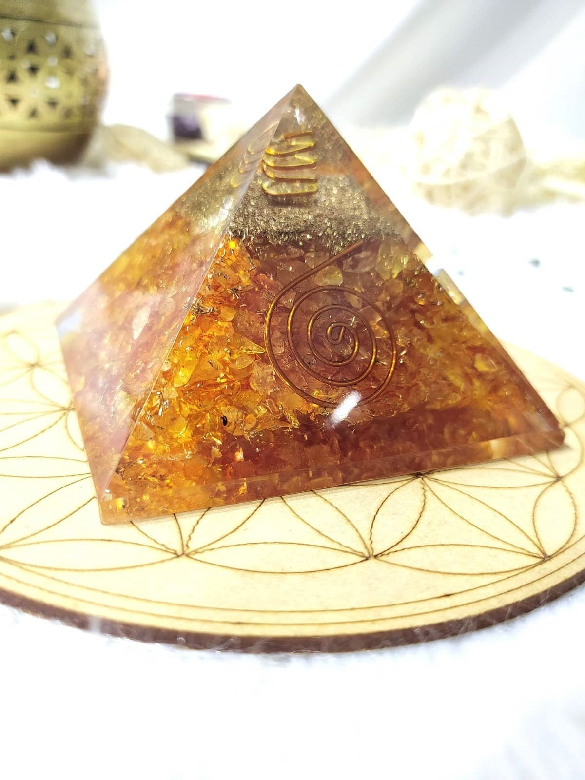 Citrine Orgone Pyramid, Crystal Energy Pyramid DestGlow