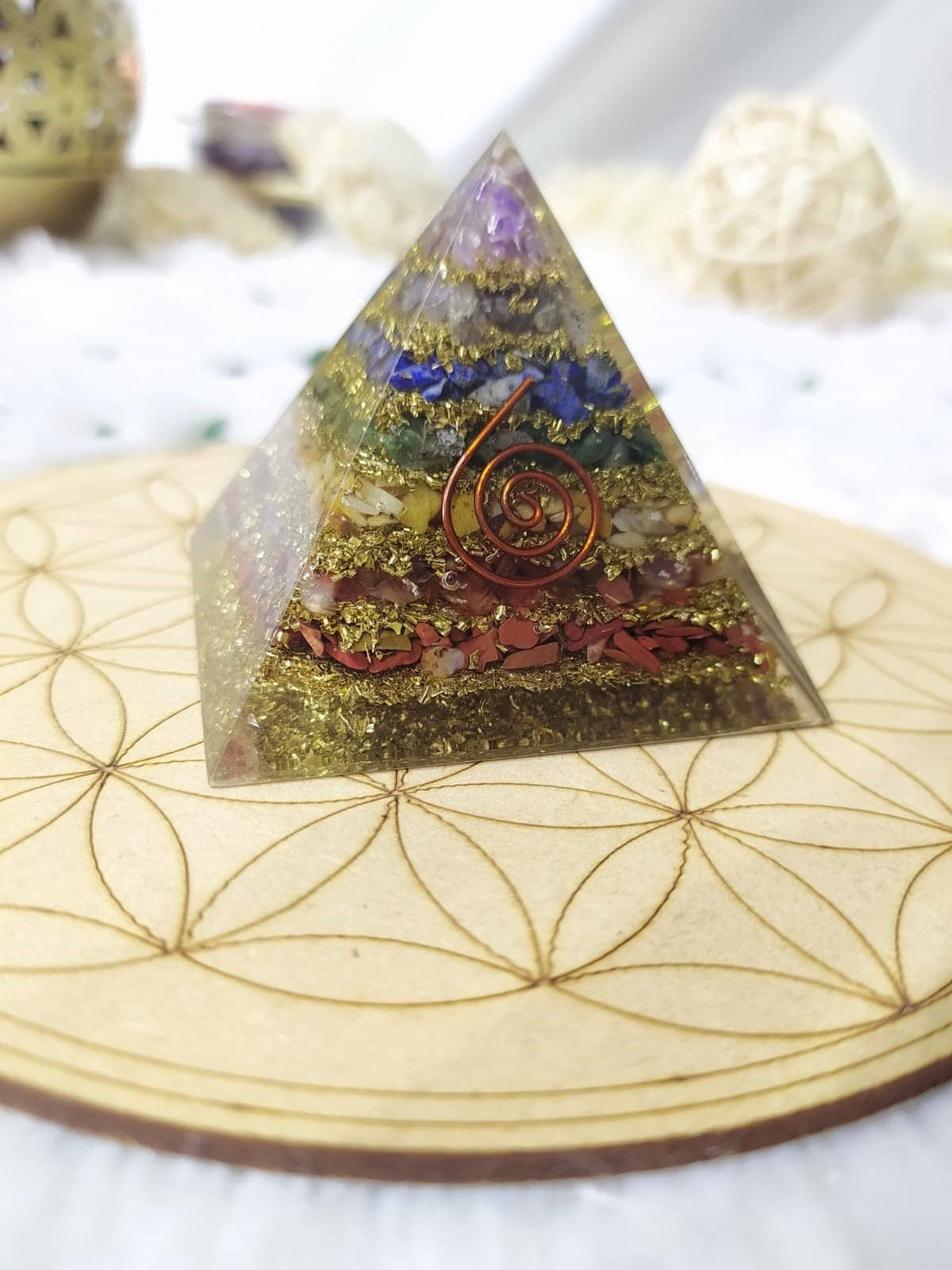 7 Chakra Orgone Pyramid, Crystal Energy Pyramid. DestGlow