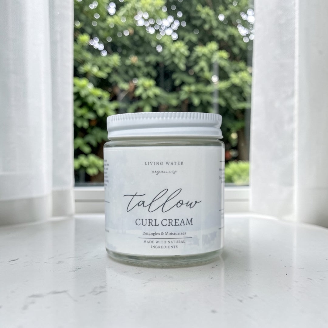 100% Grass Fed Tallow Curl Cream for Curly Hair (Promotes Repairing Damaged or Dry Hair) by Living Water Organics