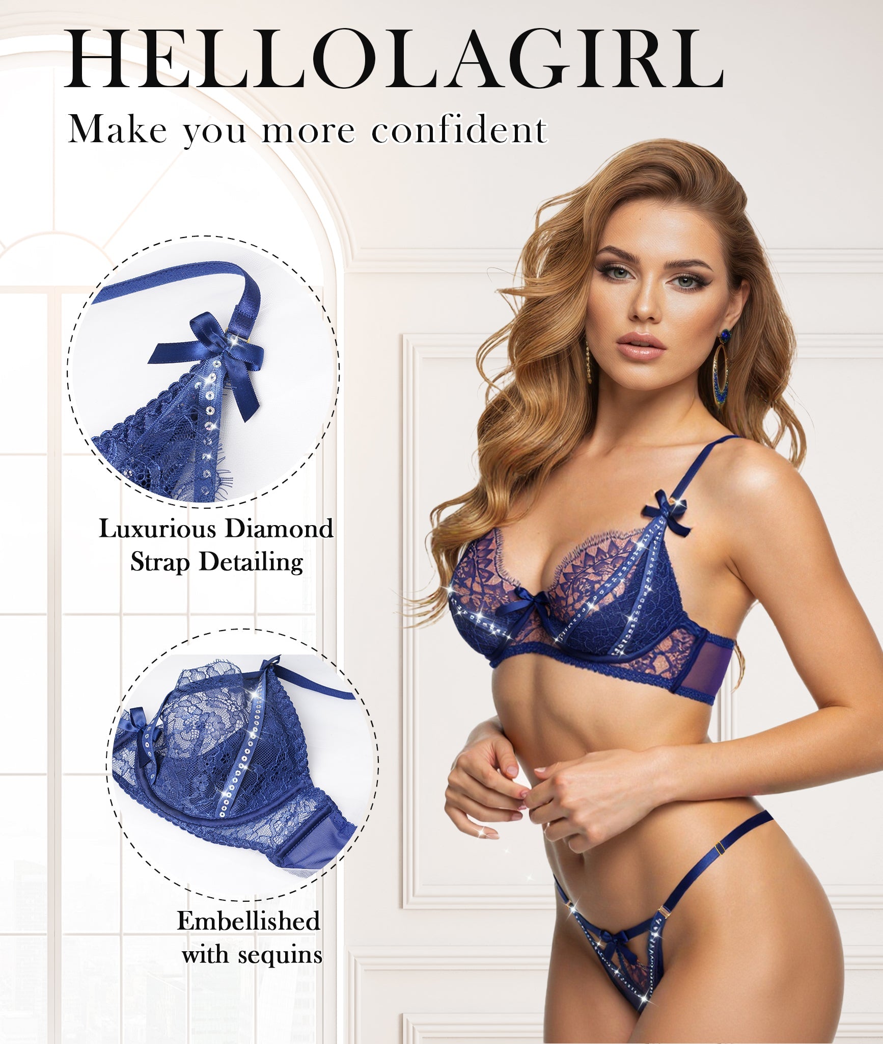 Midnight Sapphire Sparkle Lace Lingerie Set