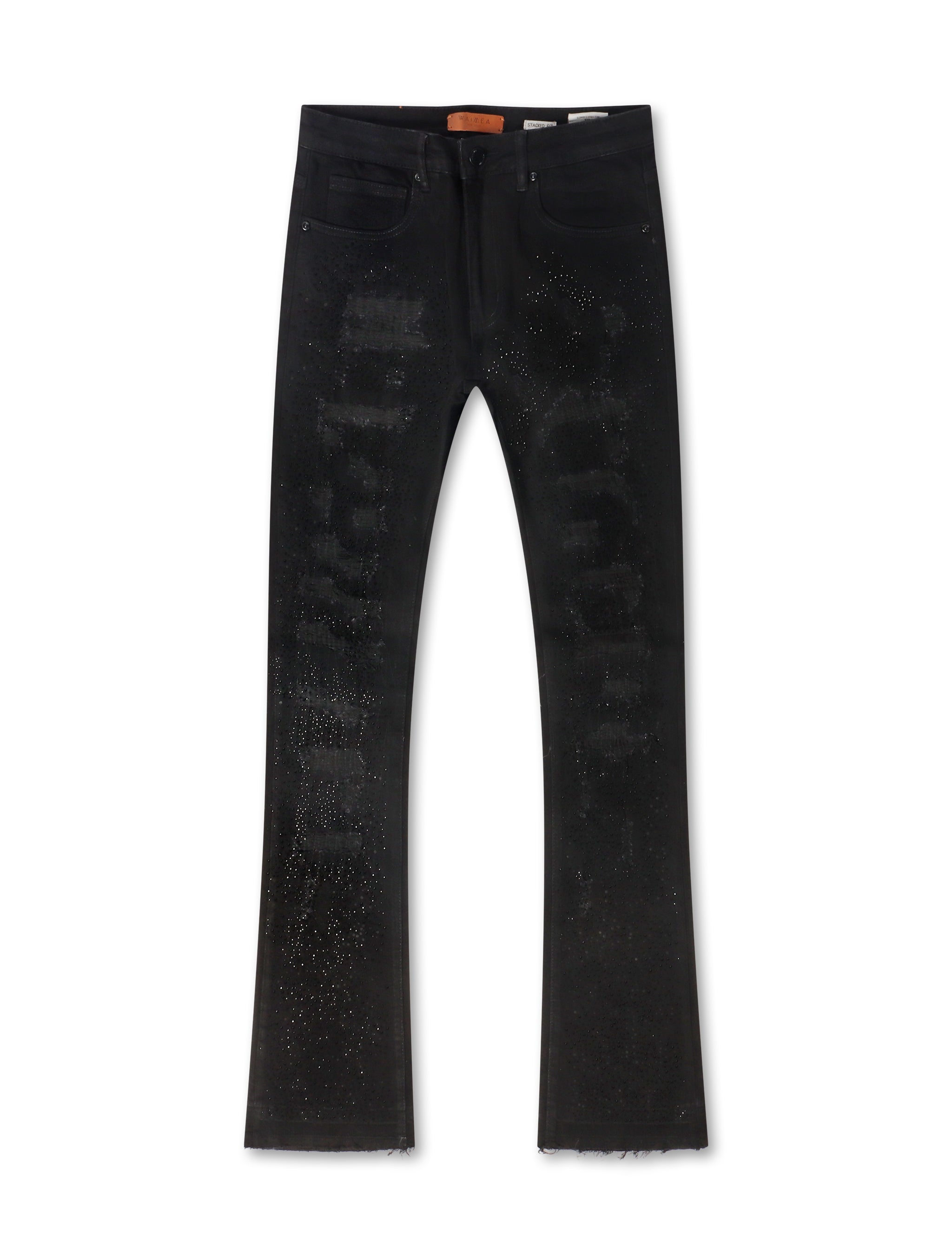 Waimea Rhinestone Stacked Fit Jeans - Jet Black by Denim Exchange