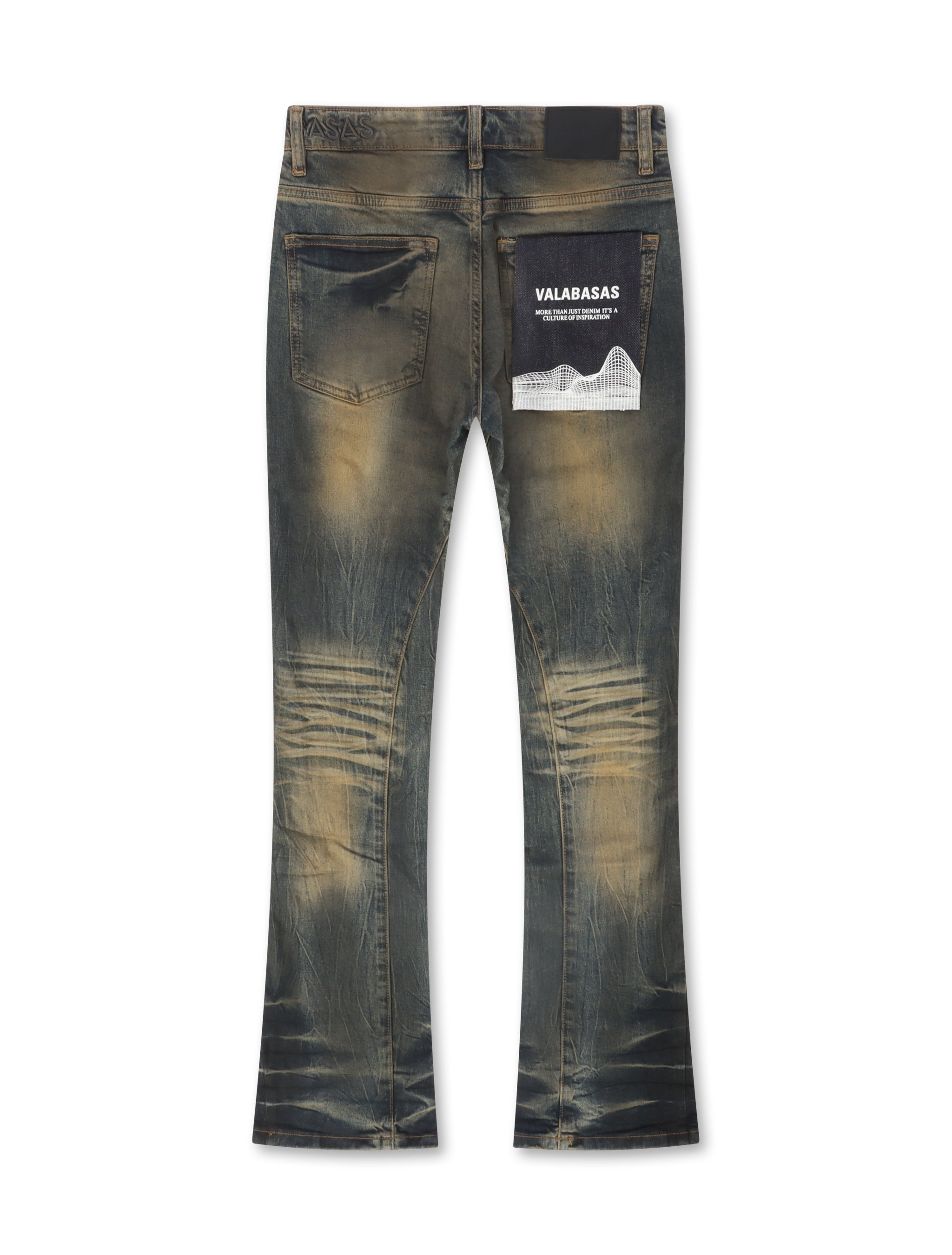 Valabasas Fax Stacked Denim Jeans - Yellow Vintage Blue by Denim Exchange