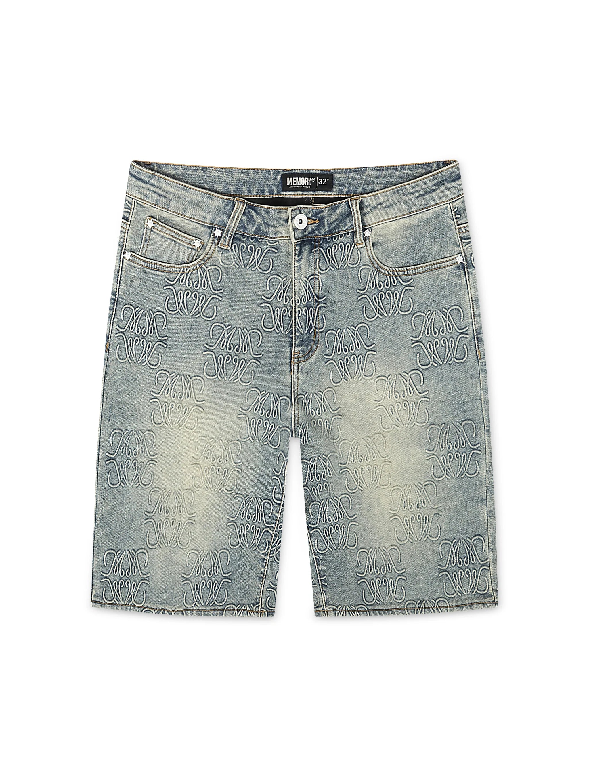 Memory Lane Monogram Denim Short - Blue Rinse by Denim Exchange
