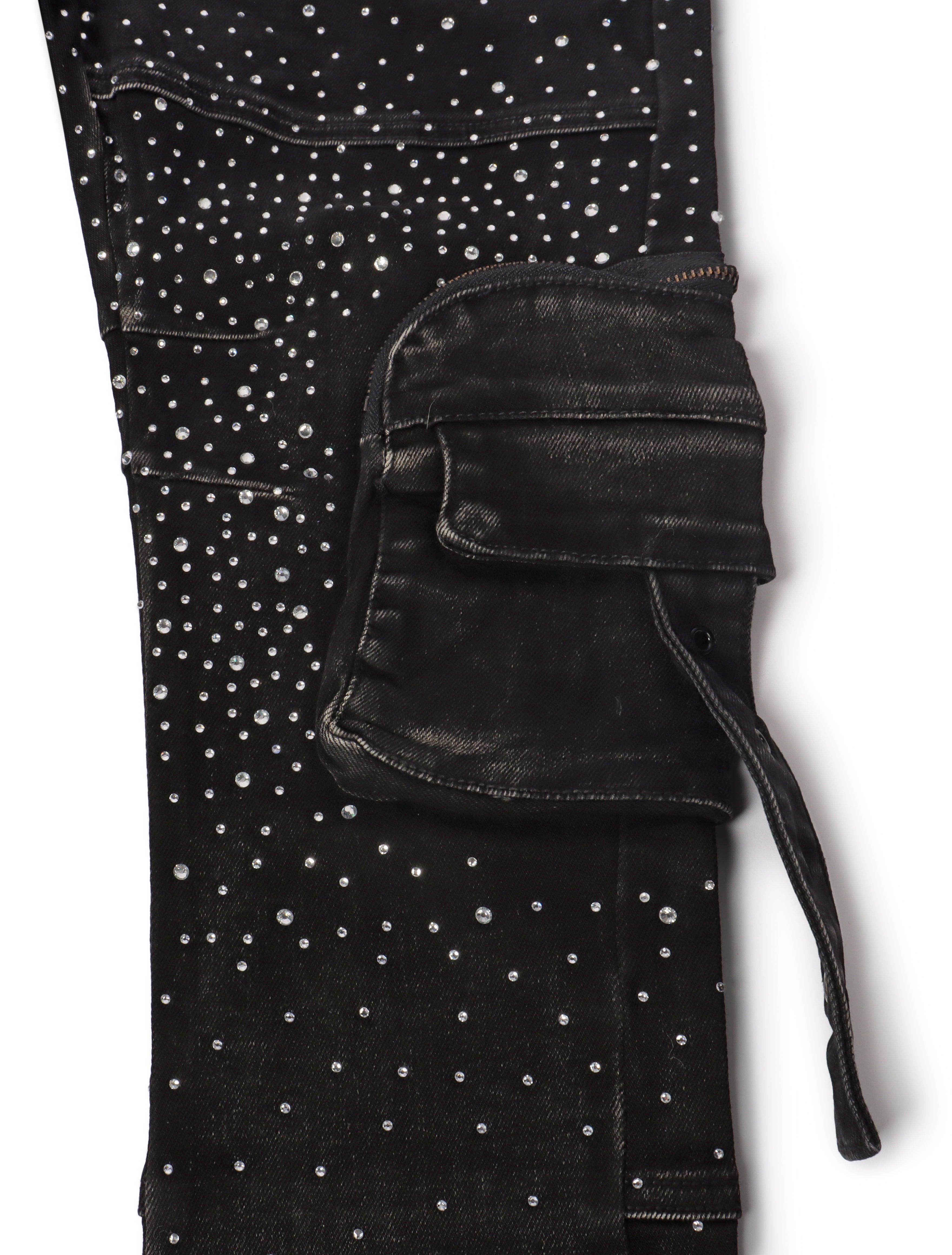 Vicious Denim All Over Rhinestone Jeans - Black by Denim Exchange