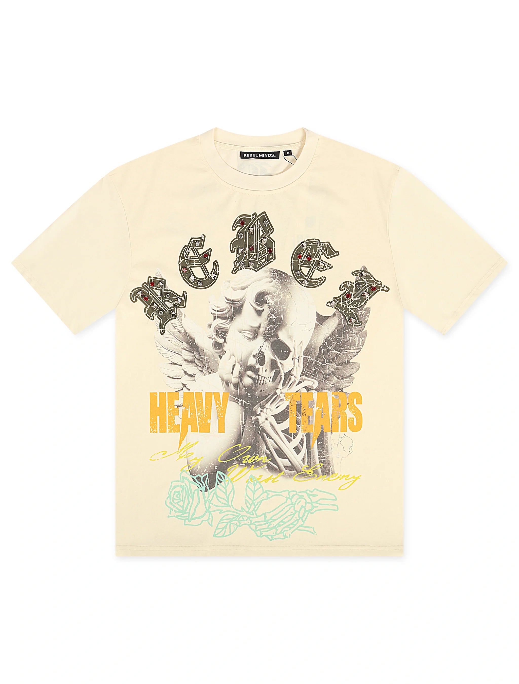 Rebel Minds Heavy Tears Rhinestone Tee - Cream by Denim Exchange