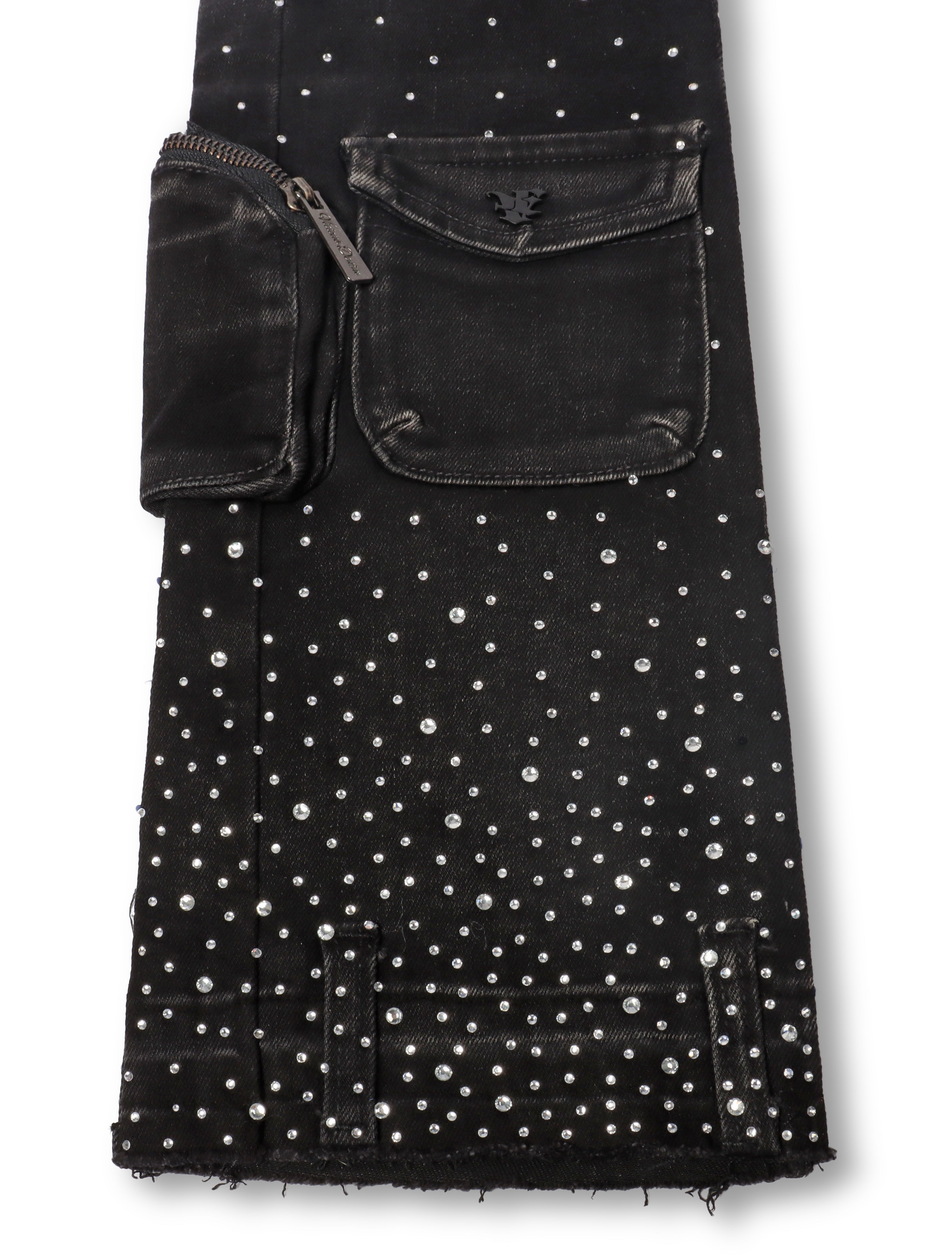 Vicious Denim All Over Rhinestone Jeans - Black by Denim Exchange