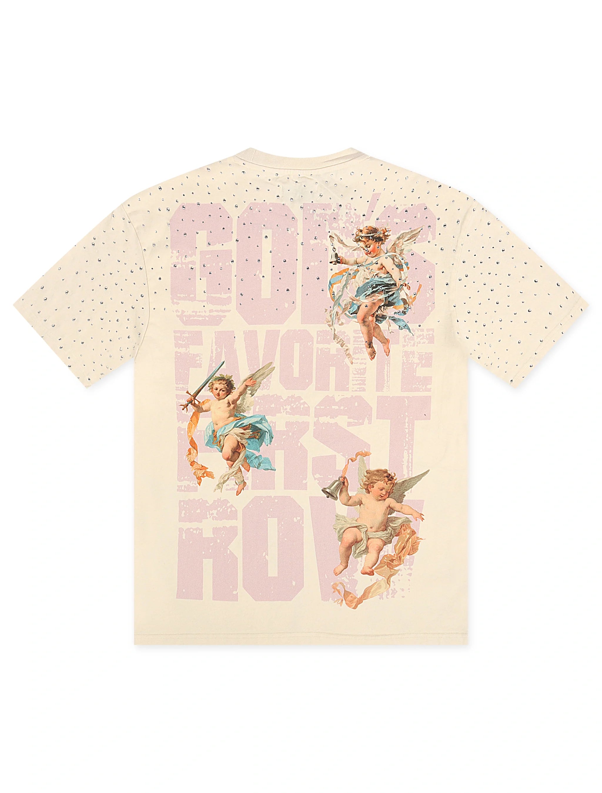 First Row Cropped Washed Rhinestone Tee - Cream by Denim Exchange