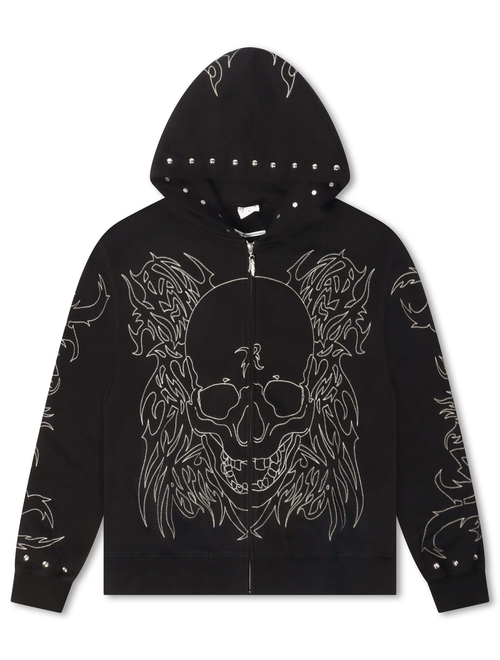 Revenge Tribal Skull Studded Zip-Up - Black/Silver by Denim Exchange