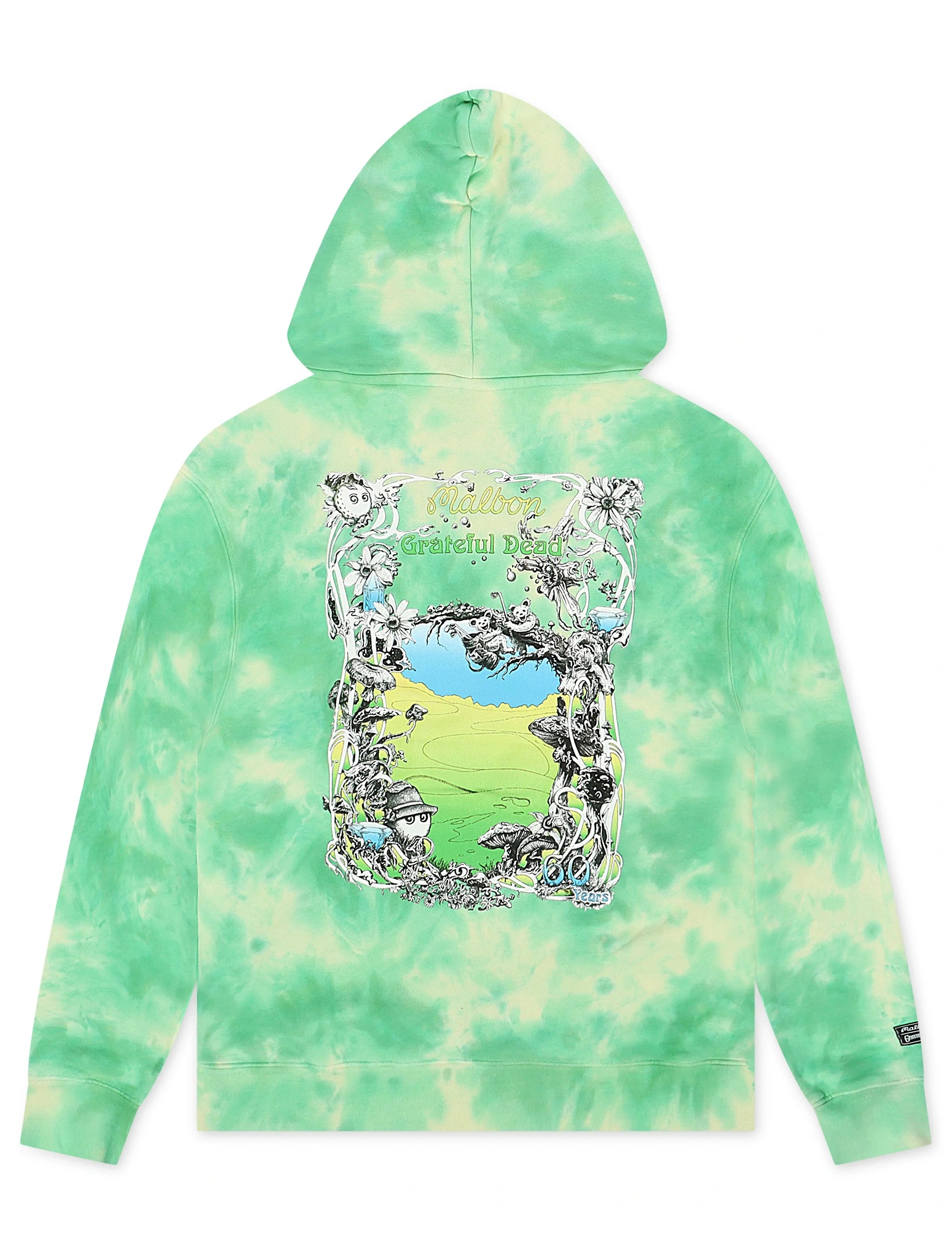 Malbon Grateful Dead Fesque Hoodie - Green Tie Dye by Denim Exchange