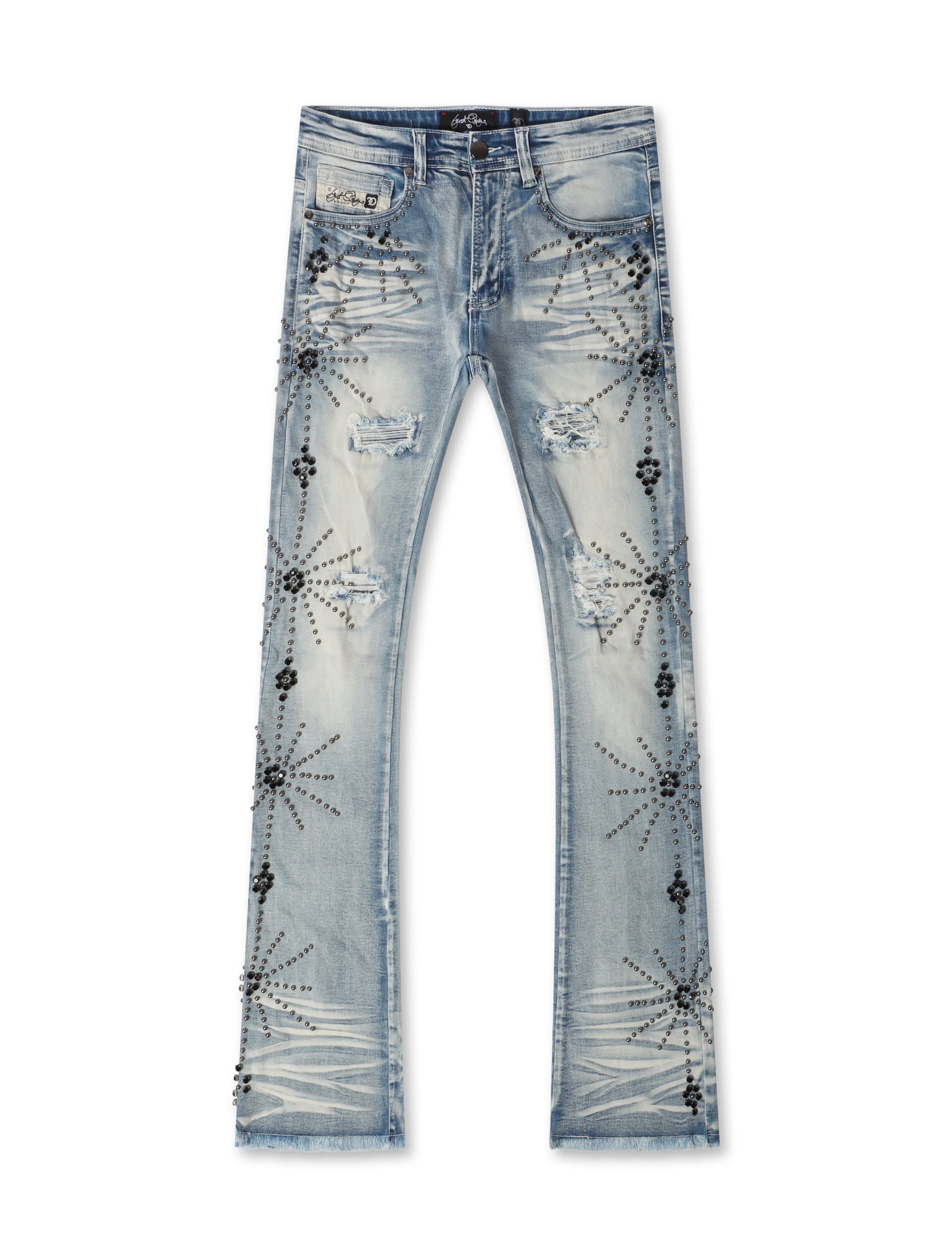 Frost Originals All Over Rhinestone Stacked Jean - Light Wash by Denim Exchange