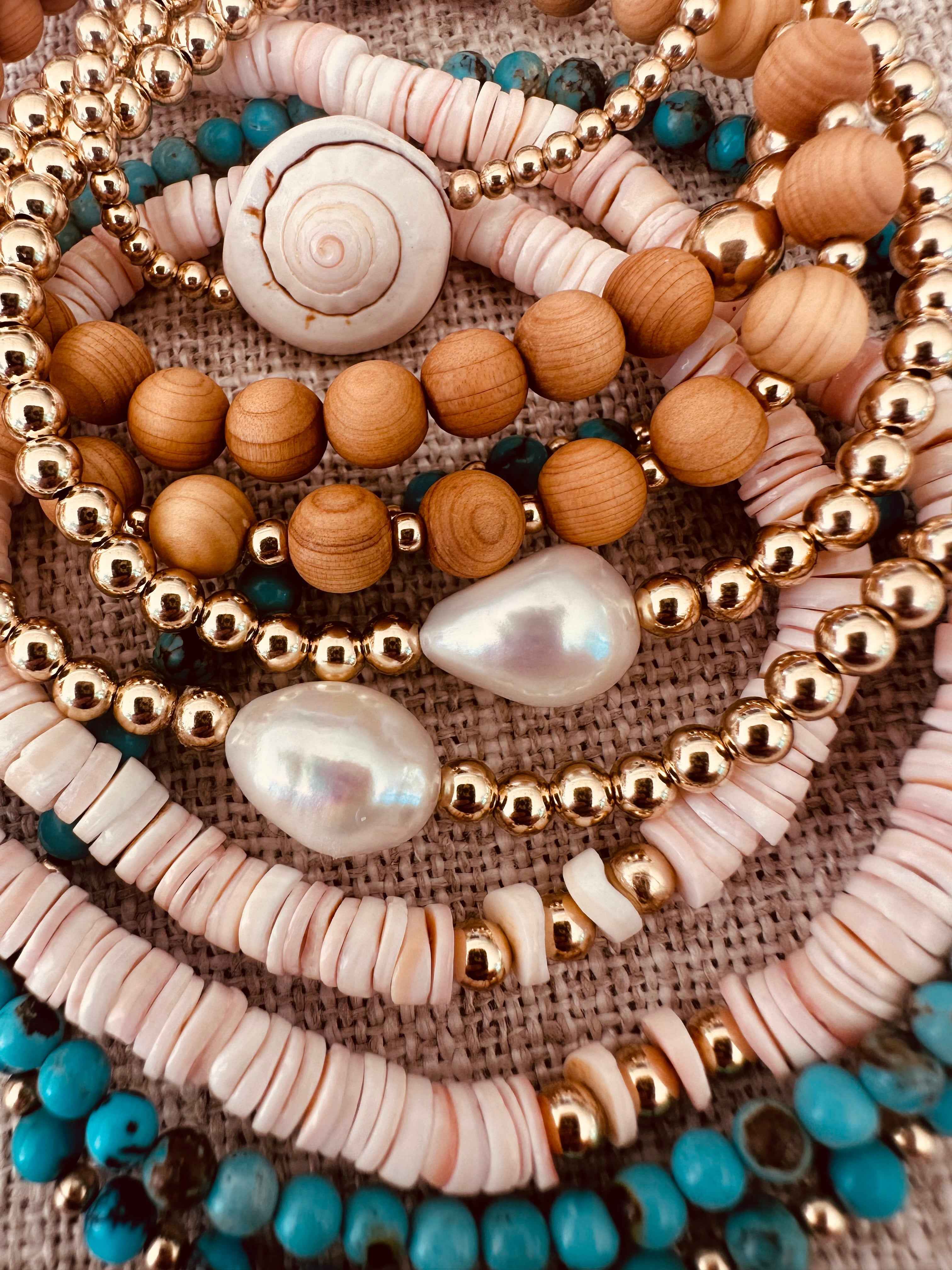 Natural Turquoise + 14K Gold Filled || Beaded Stretch Bracelet by CanyonLeaf