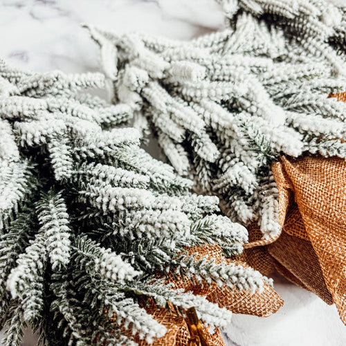 Snow Covered Christmas Trees - Set of 4 Realistic Faux Trees with Jute Base