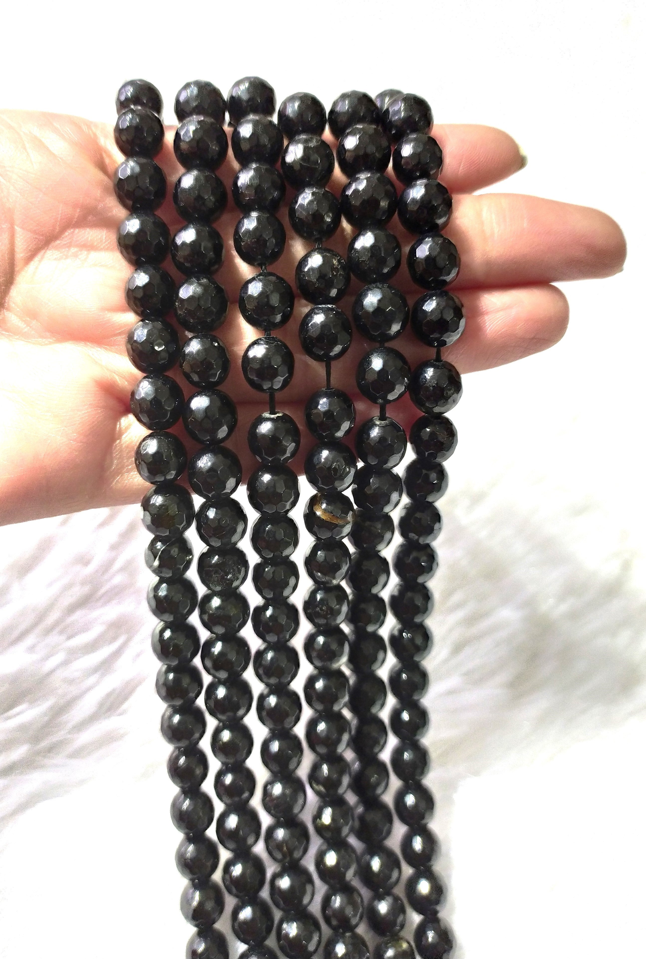 Black Tourmaline Faceted Beads, Crystal Beads for Jewelry.