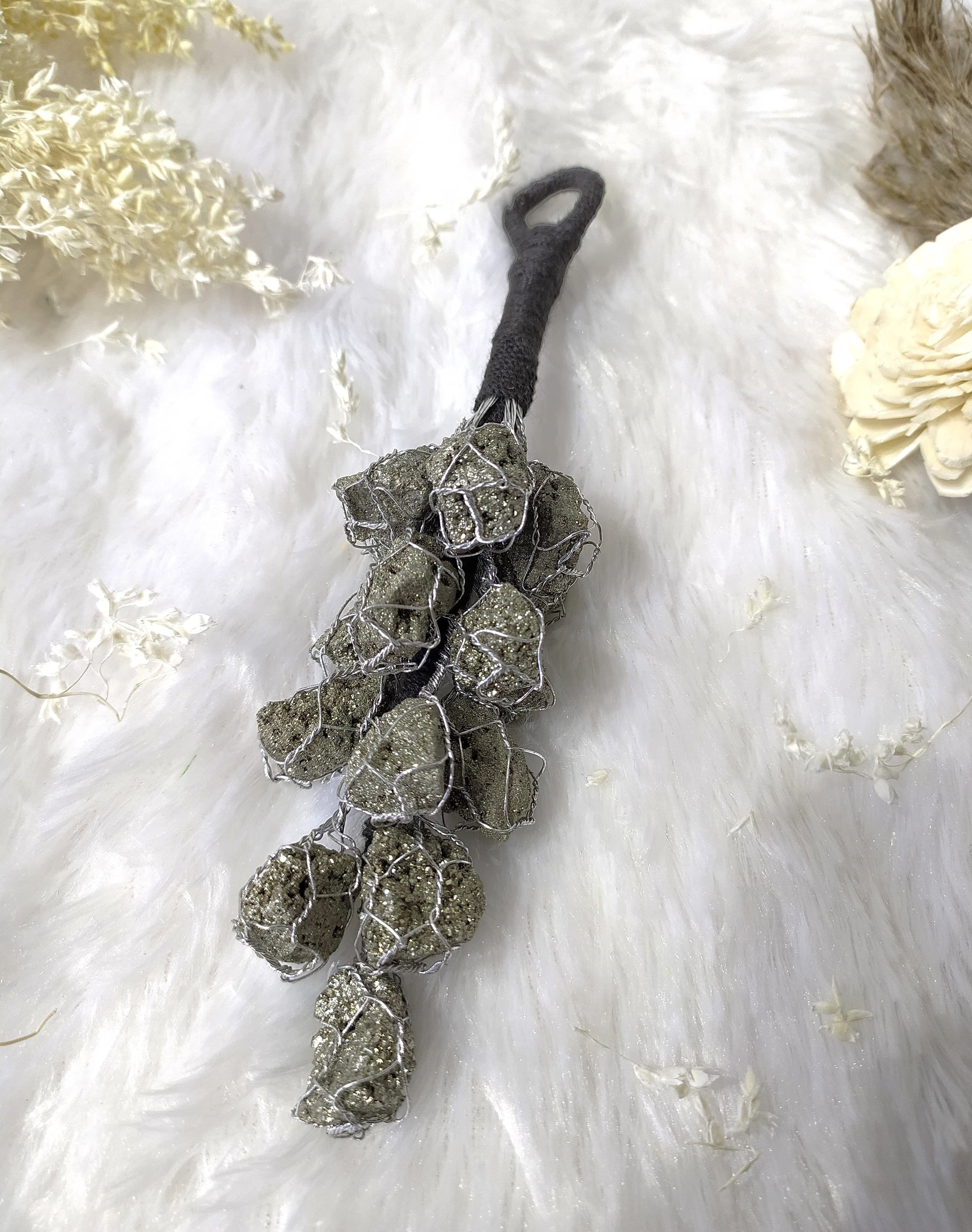 Raw Pyrite Cluster Crystal Hanger | Car Accessories DestGlow