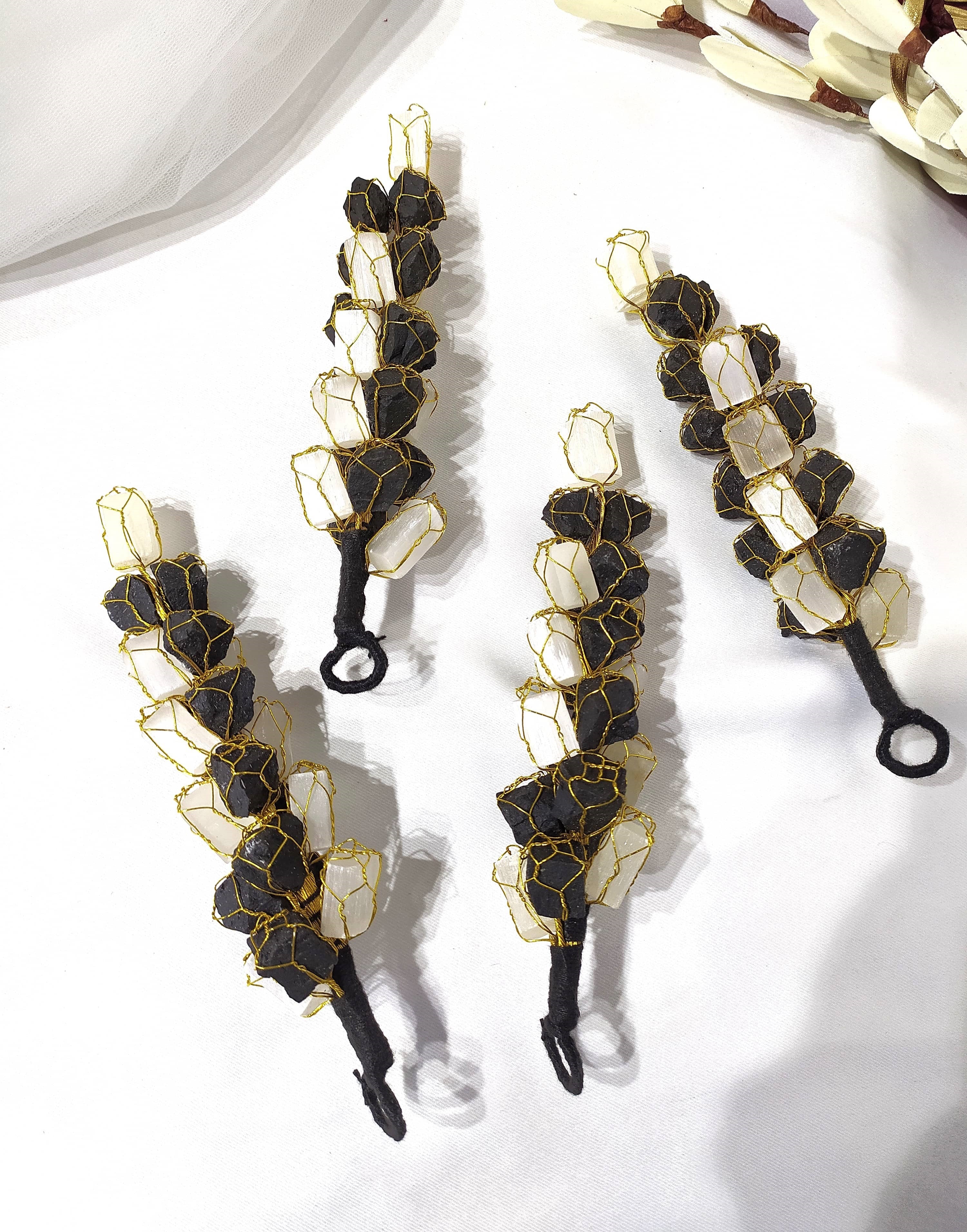 Selenite with Black Tourmaline Hanger, Raw Stones Hanger