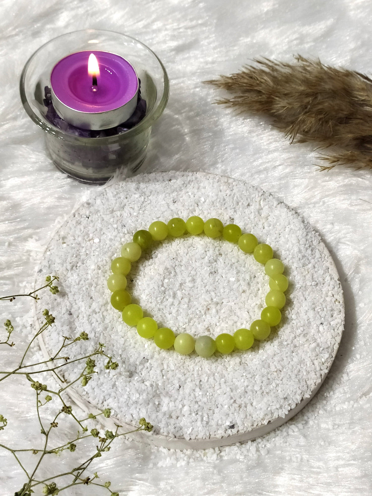 Lemon Quartz Round Beads Bracelet (Enhances Focus & Clarity ). DestGlow