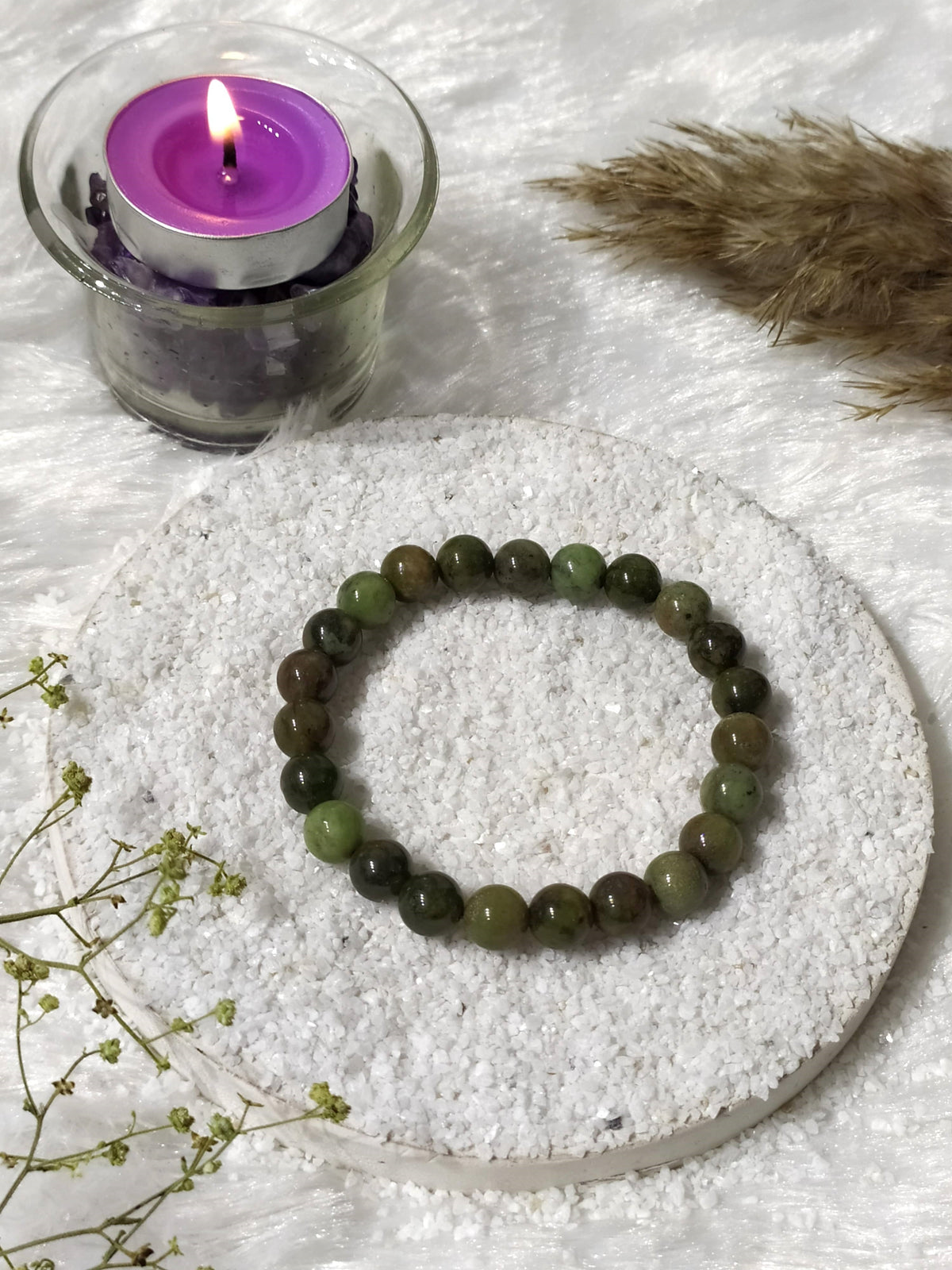 Green Opal Round Beads Bracelet, Healing Gemstone Bracelet DestGlow