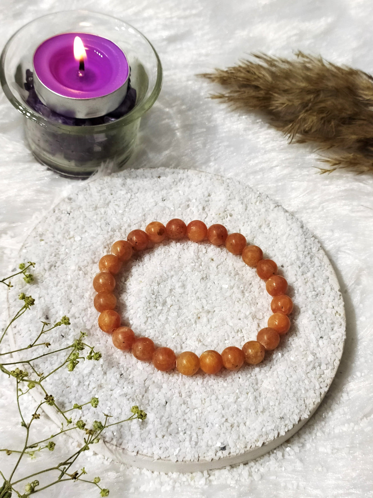 Orange Calcite Round Beads Bracelet (Manifestation & Abundance). DestGlow