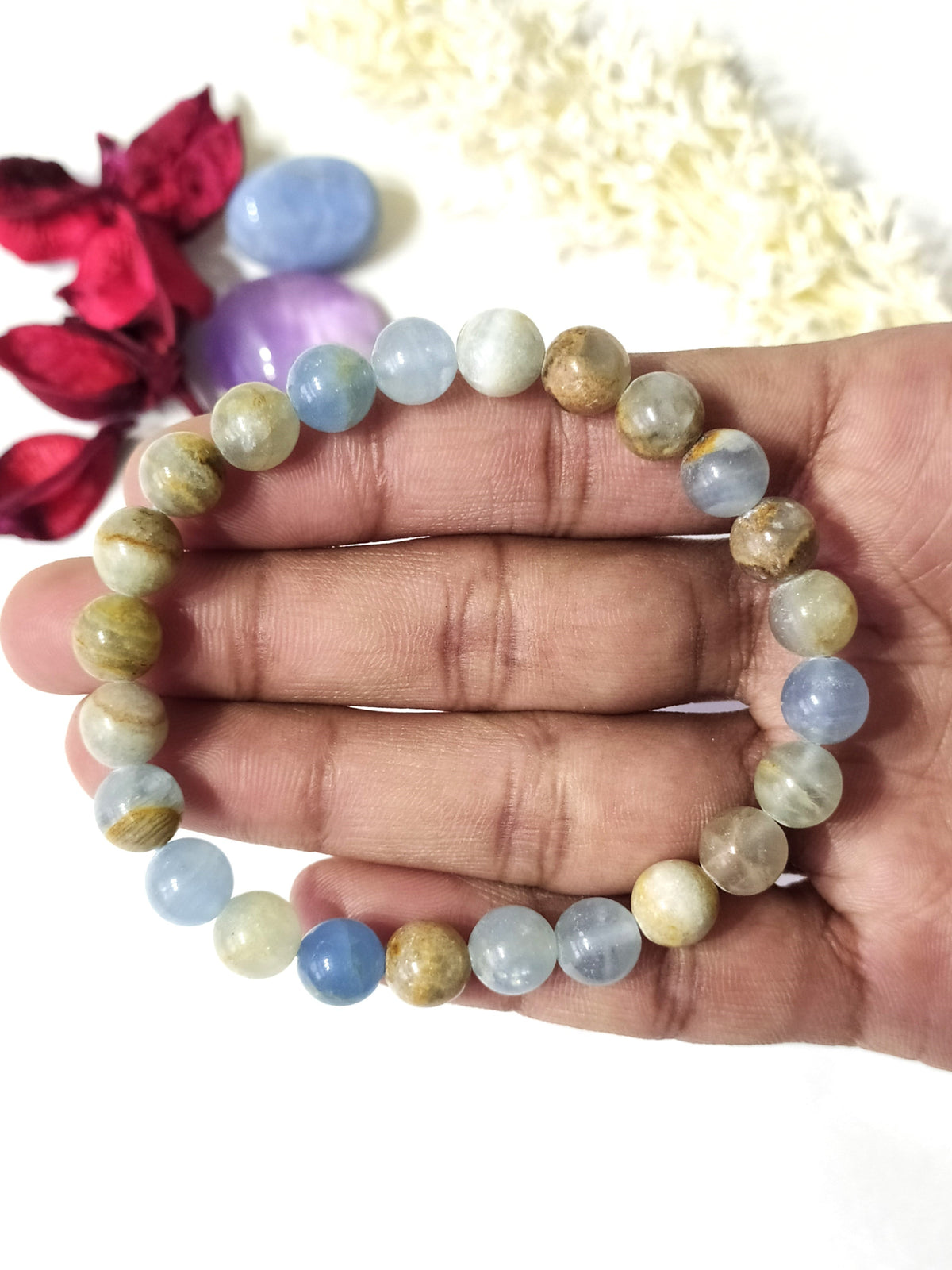 Blue Calcite Round Beads Bracelet, Gemstone Bracelet DestGlow