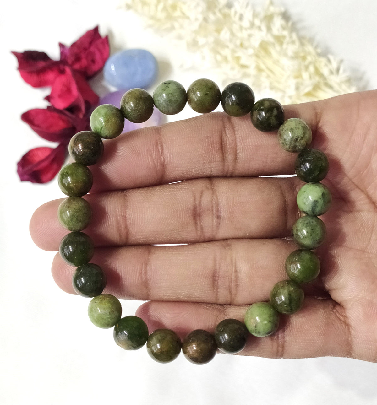 Green Opal Round Beads Bracelet, Healing Gemstone Bracelet DestGlow