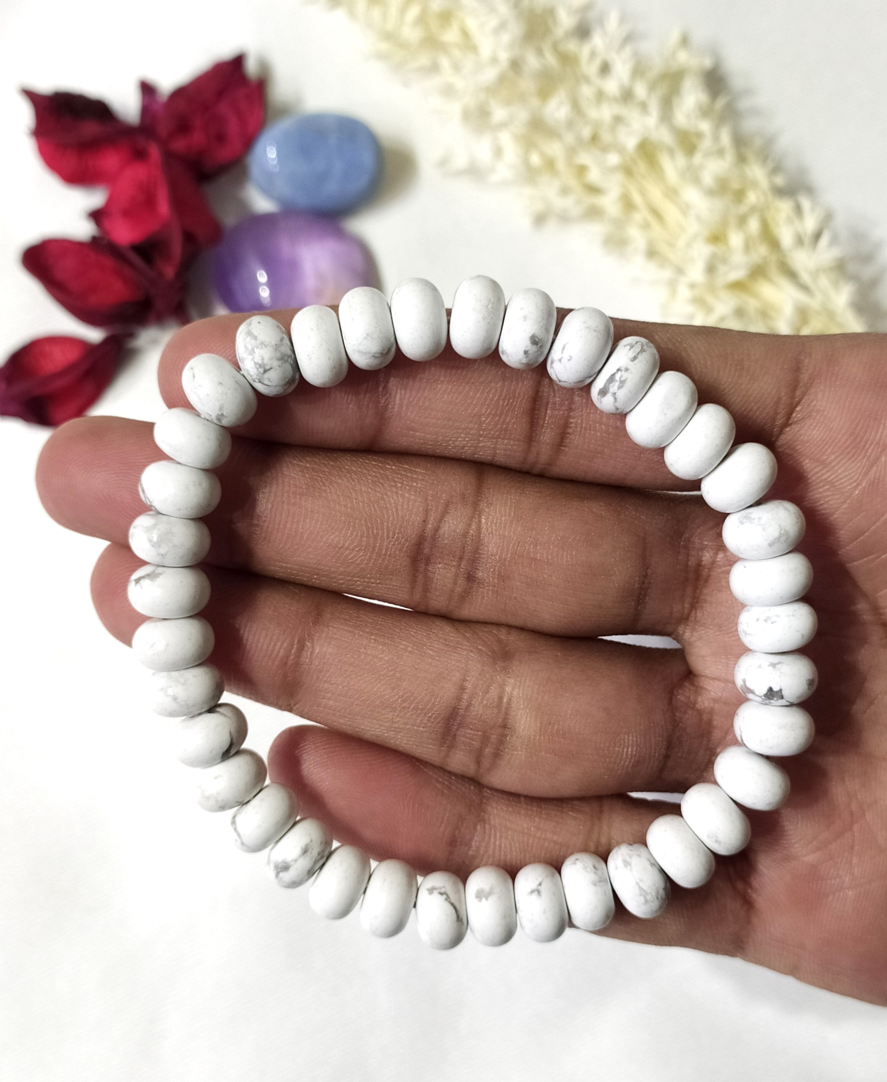 Rondelle Beads Howlite Bracelets, Healing Crystal Bracelets.